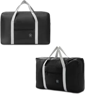 2 Pack Foldable Travel Duffel Bag with Trolley Sleeve, Lightweight Collapsible Luggage Bags for Traveling, Folding Over Night Bag, Carry on Weekender Bags for Women Men Clearance (Black)