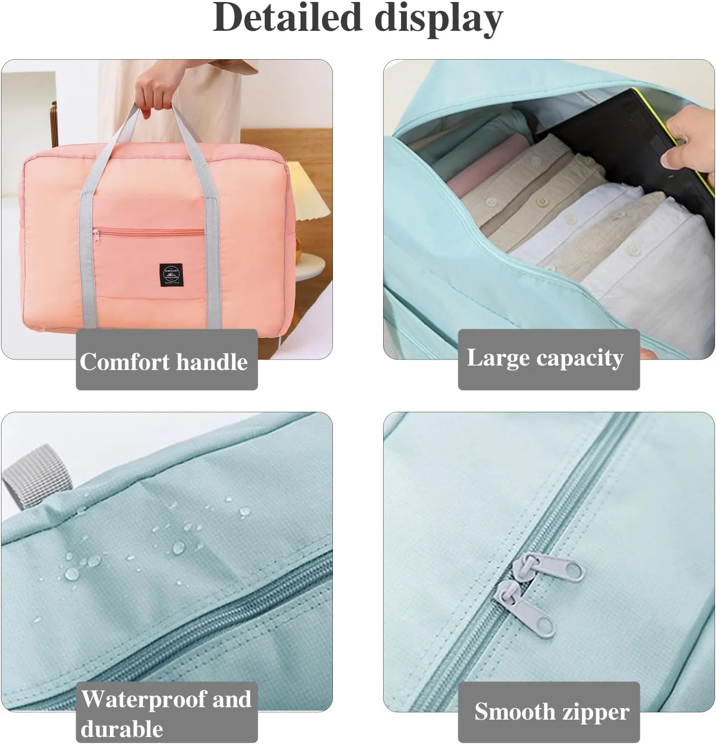 2 Pack Foldable Travel Duffel Bag with Trolley Sleeve, Lightweight Collapsible Luggage Bags for Traveling, Folding Over Night Bag, Carry on Weekender Bags for Women Men Clearance (Black)