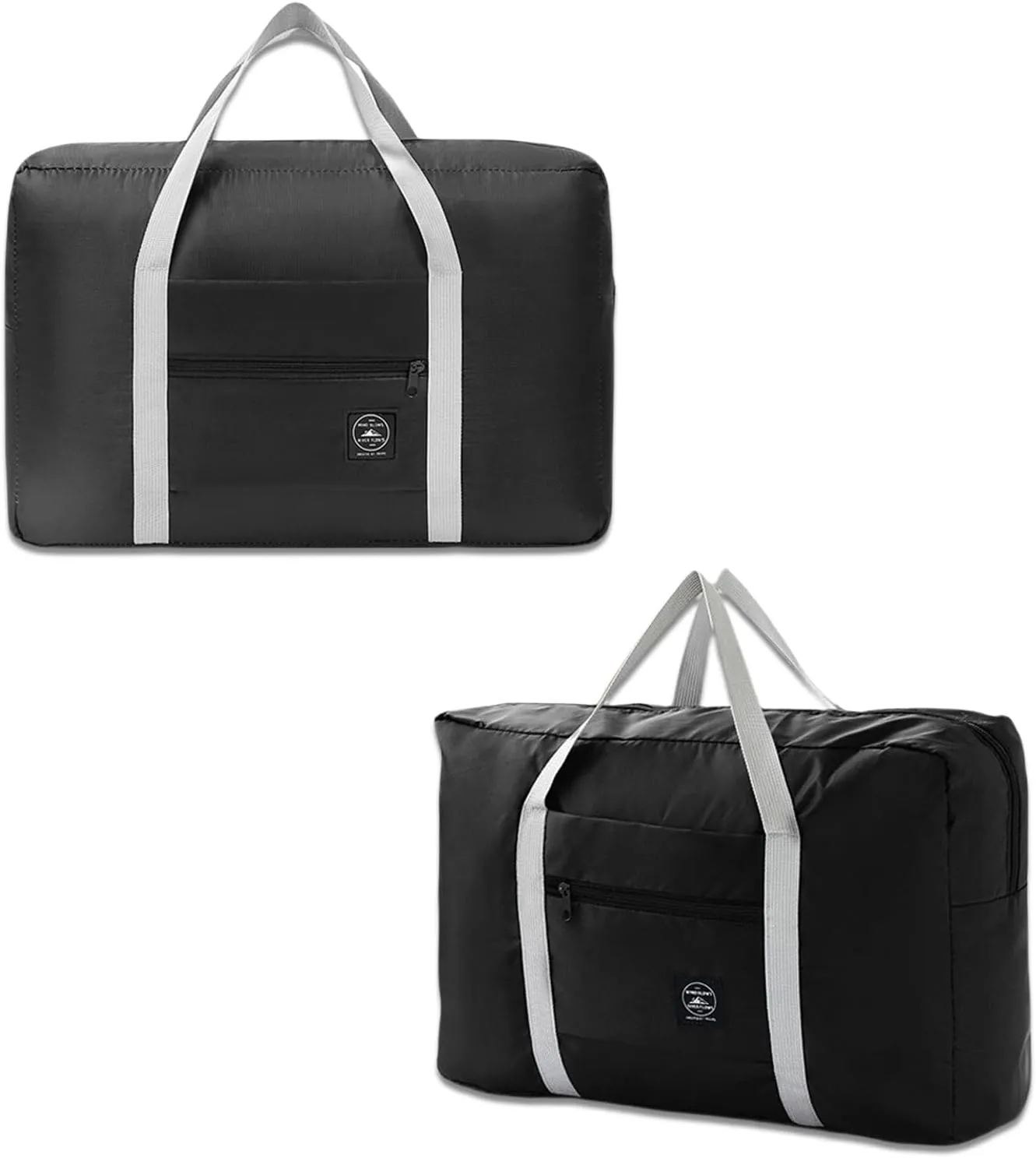 2 Pack Foldable Travel Duffel Bag with Trolley Sleeve, Lightweight Collapsible Luggage Bags for Traveling, Folding Over Night Bag, Carry on Weekender Bags for Women Men Clearance (Black)