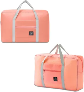 2 Pack Foldable Travel Duffel Bag with Trolley Sleeve, Lightweight Collapsible Luggage Bags for Traveling, Folding Over Night Bag, Carry on Weekender Bags for Women Men Clearance (Pink)