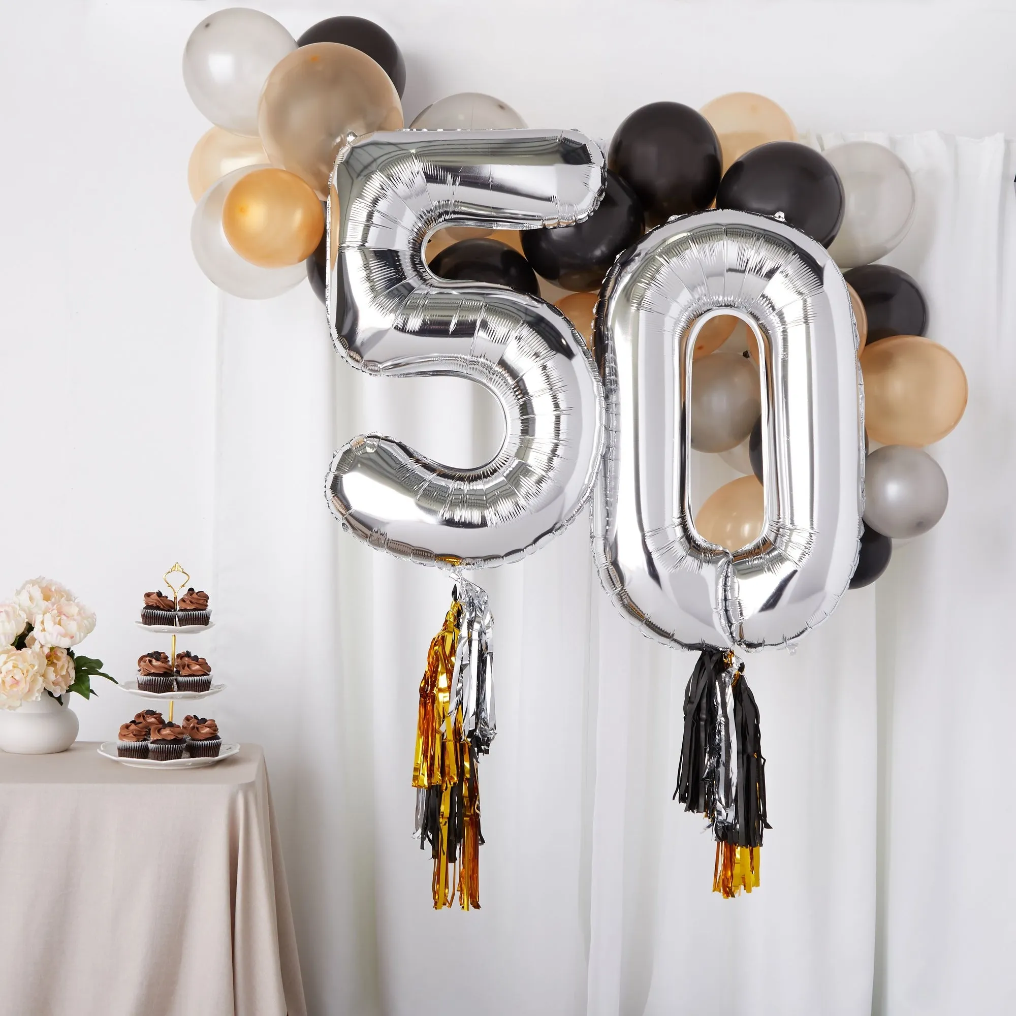 50th Birthday Party Decorations, Number 50 Balloons with Tassel Tail (39 Pieces)
