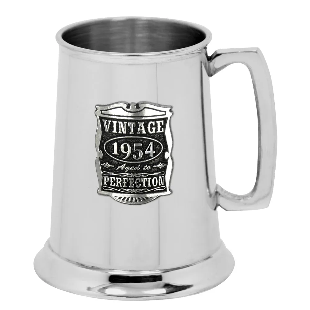 70th Birthday or Anniversary Gift 1954 Vintage Years Pewter Beer Mug Tankard