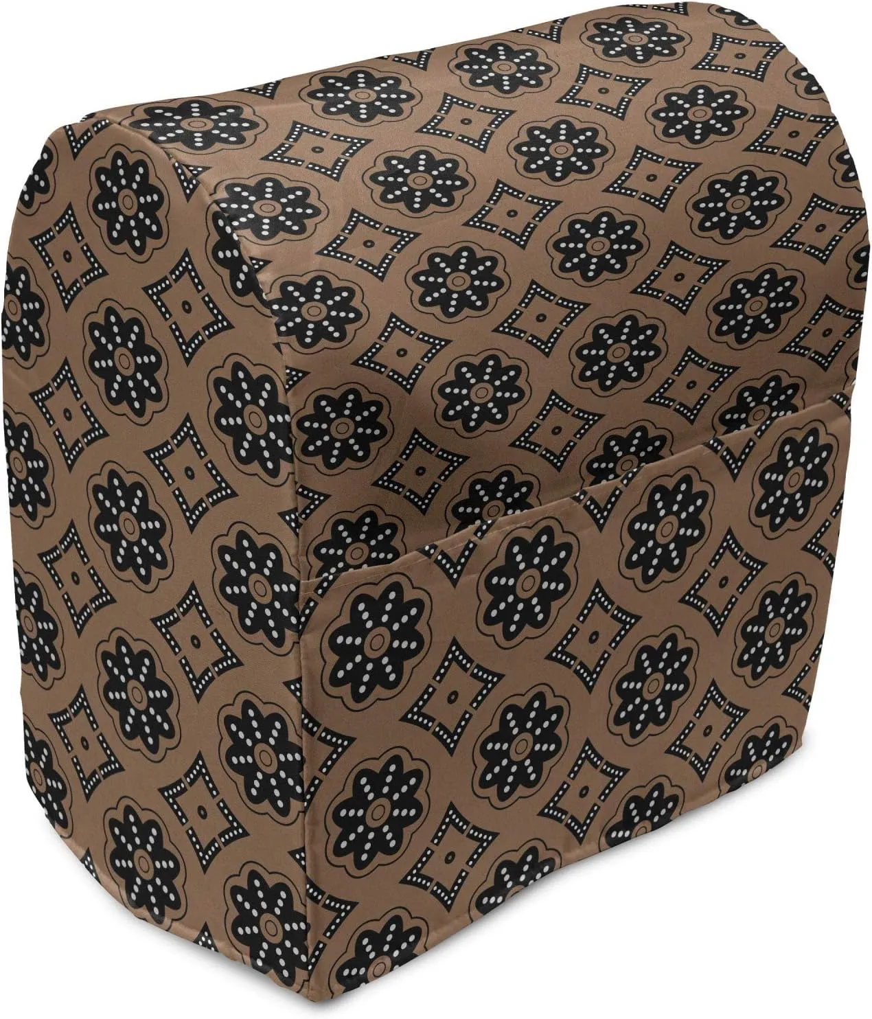 Ambesonne Aboriginal Stand Mixer Cover, Traditional Inspired Pattern with Geometric and Floral, Kitchen Appliance Organizer Bag Cover with a Pocket, 6-8 Quarts, Umber Charcoal Grey