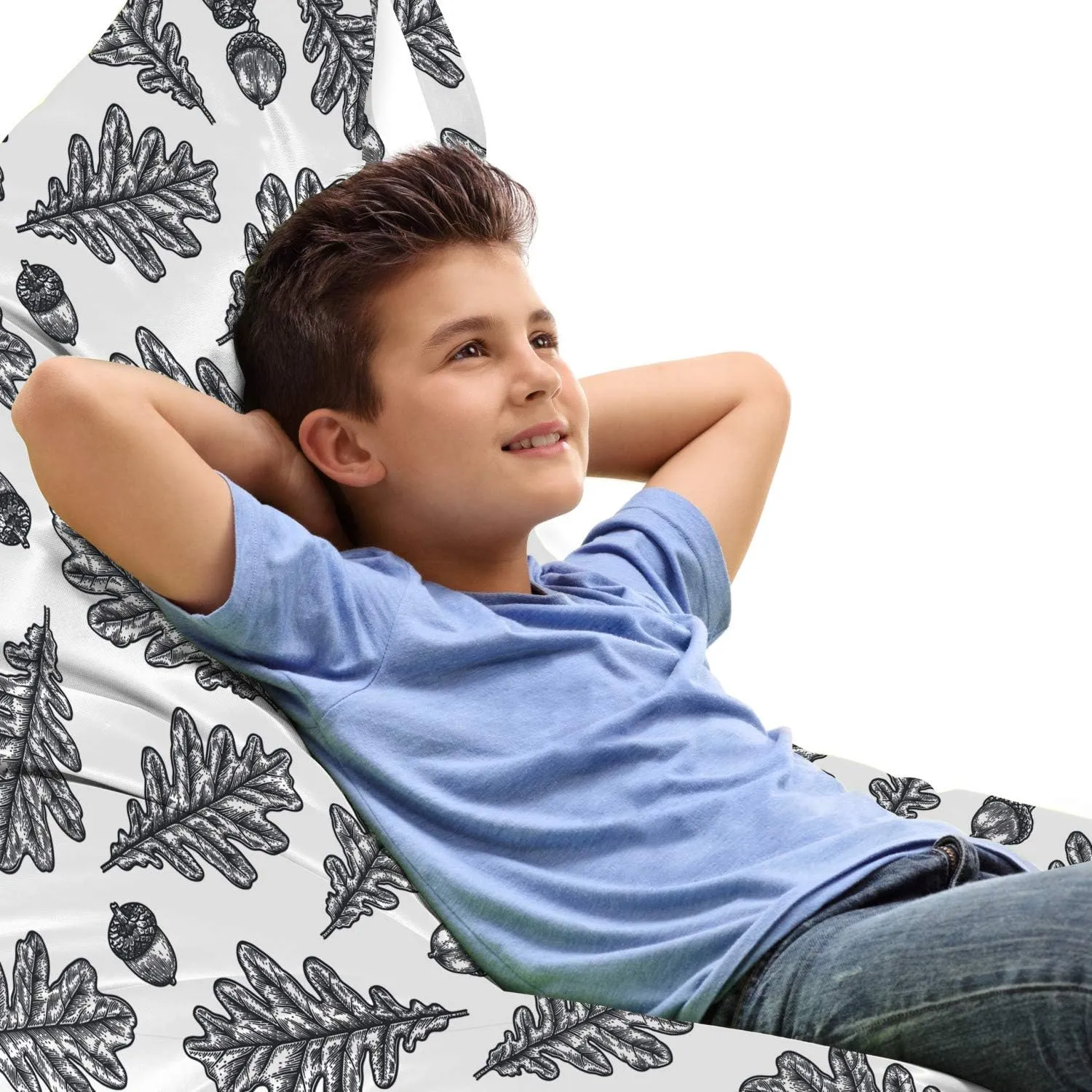 Ambesonne Acorn Lounger Chair Bag, Elaborated Engraving Style Pattern of Oak Leaves and Acorn Print, High Capacity Storage with Handle Container, Lounger Size, Charcoal Grey and White