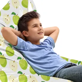 Ambesonne Fruits Lounger Chair Bag, Cartoon Style Green Stalks Core and Anatomy of an Apple, High Capacity Storage with Handle Container, Lounger Size, Brown Yellow Green Cream