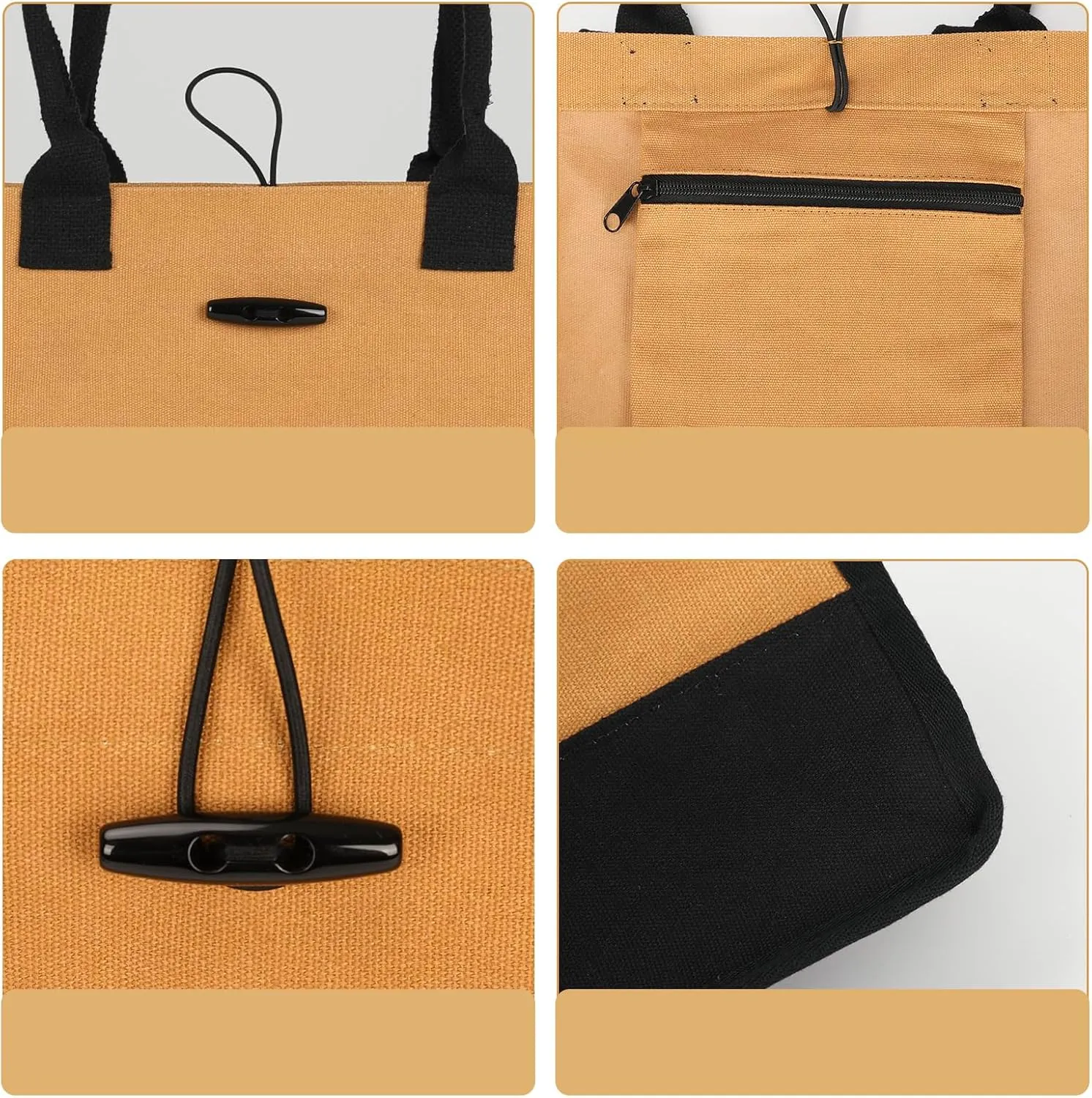 Aricsen Small Canvas Shopping Tote Bag with Handles for Women Gift Grocery Beach Holidays, Reusable Blank Clearance Eco Burlap Cloth Jute Fabric Handbag for Kitchen, Black & Brown.