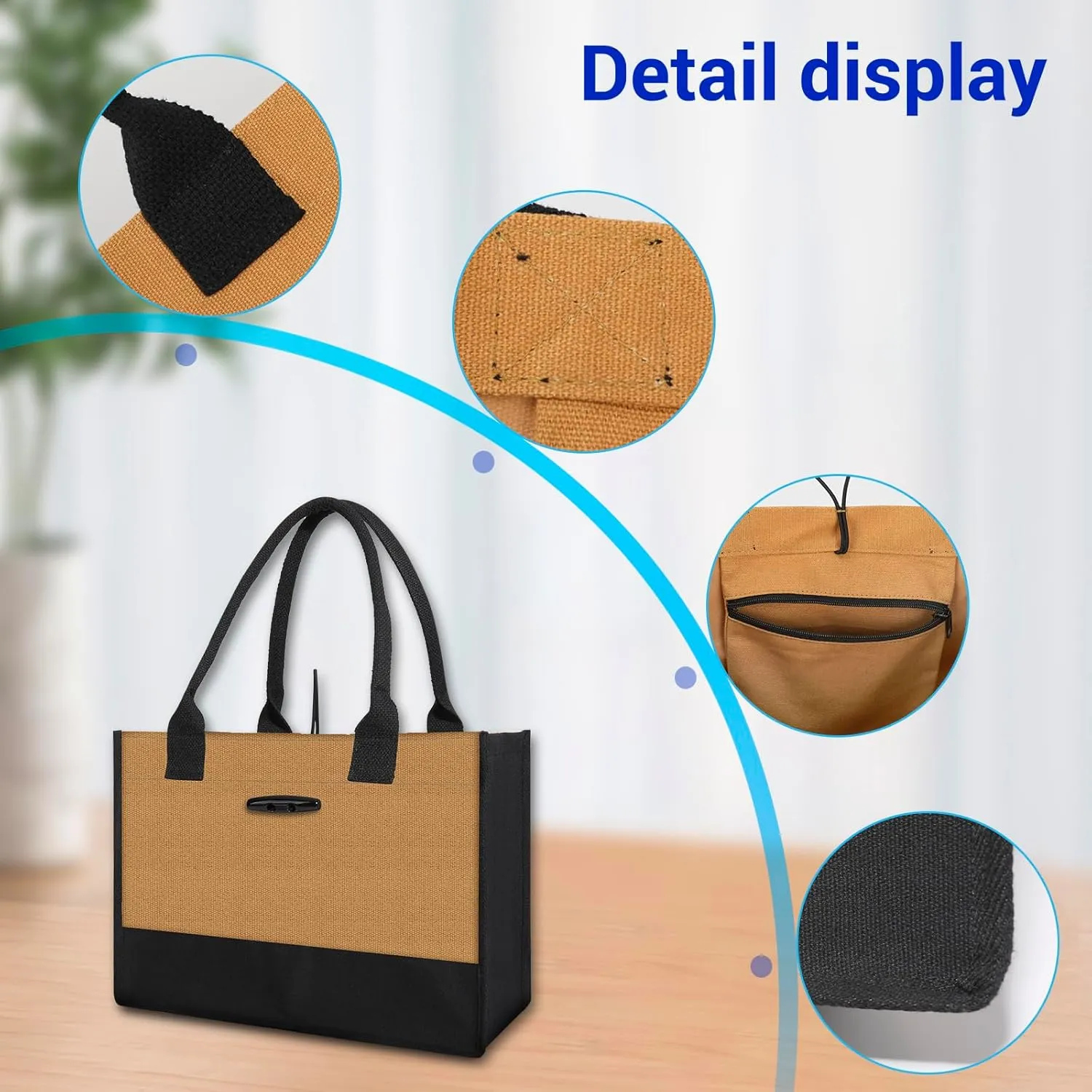 Aricsen Small Canvas Shopping Tote Bag with Handles for Women Gift Grocery Beach Holidays, Reusable Blank Clearance Eco Burlap Cloth Jute Fabric Handbag for Kitchen, Black & Brown.
