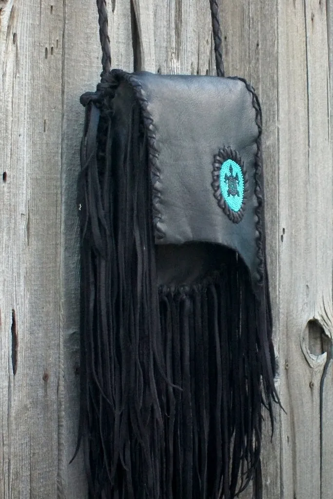 Boho beaded turtle bag with lots of fringe