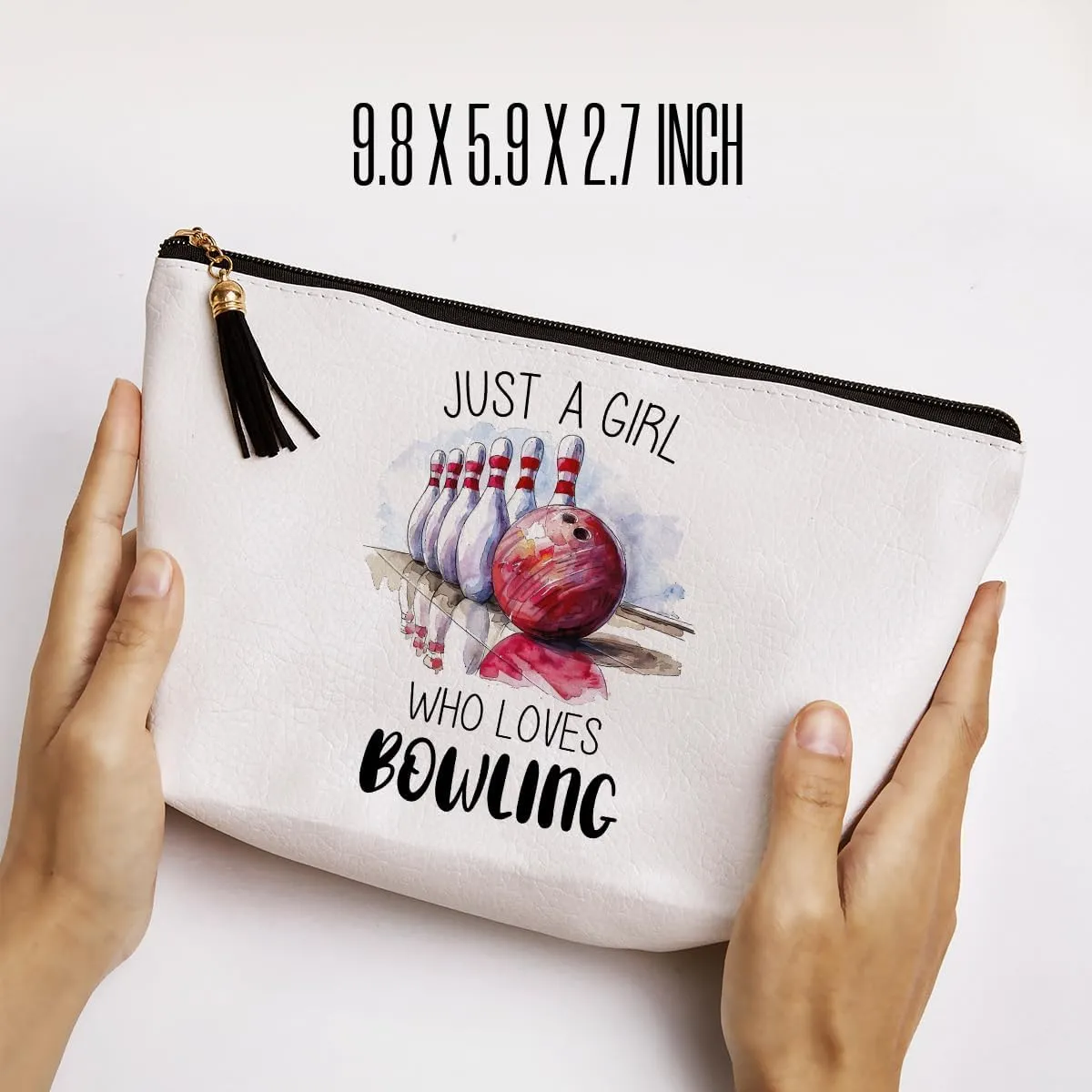 Bowling Gifts for Women Makeup Bag, Bowling Party Favors, Gifts for Bowling Lovers, Funny Bowling Accessories Gifts for Women Sisters Besties Daughter Waterproof PU Leather Bowling Cosmetic Bag