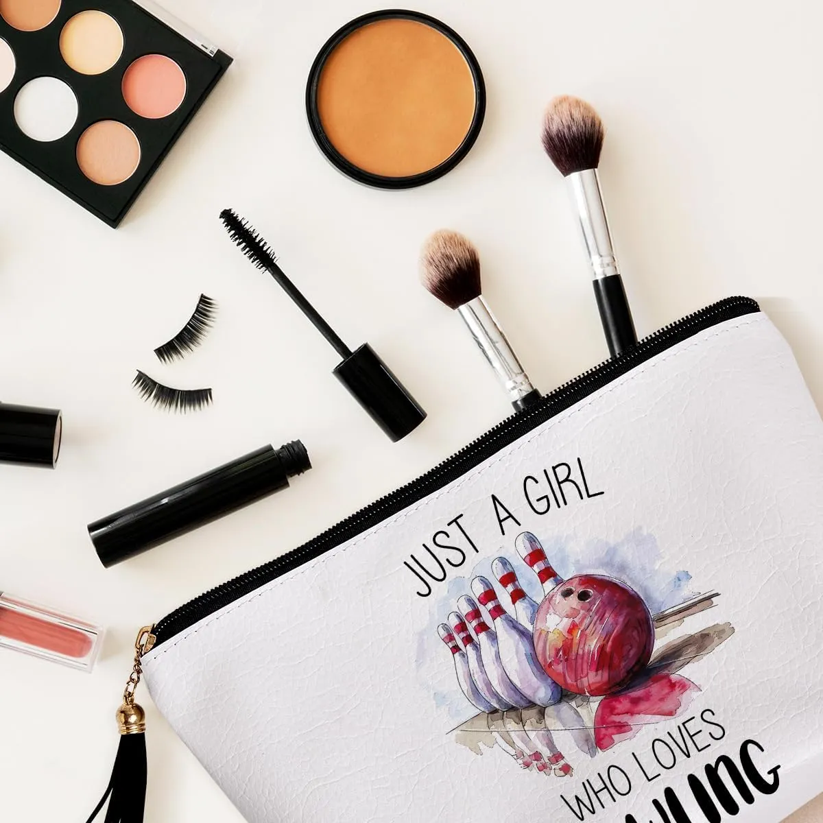Bowling Gifts for Women Makeup Bag, Bowling Party Favors, Gifts for Bowling Lovers, Funny Bowling Accessories Gifts for Women Sisters Besties Daughter Waterproof PU Leather Bowling Cosmetic Bag