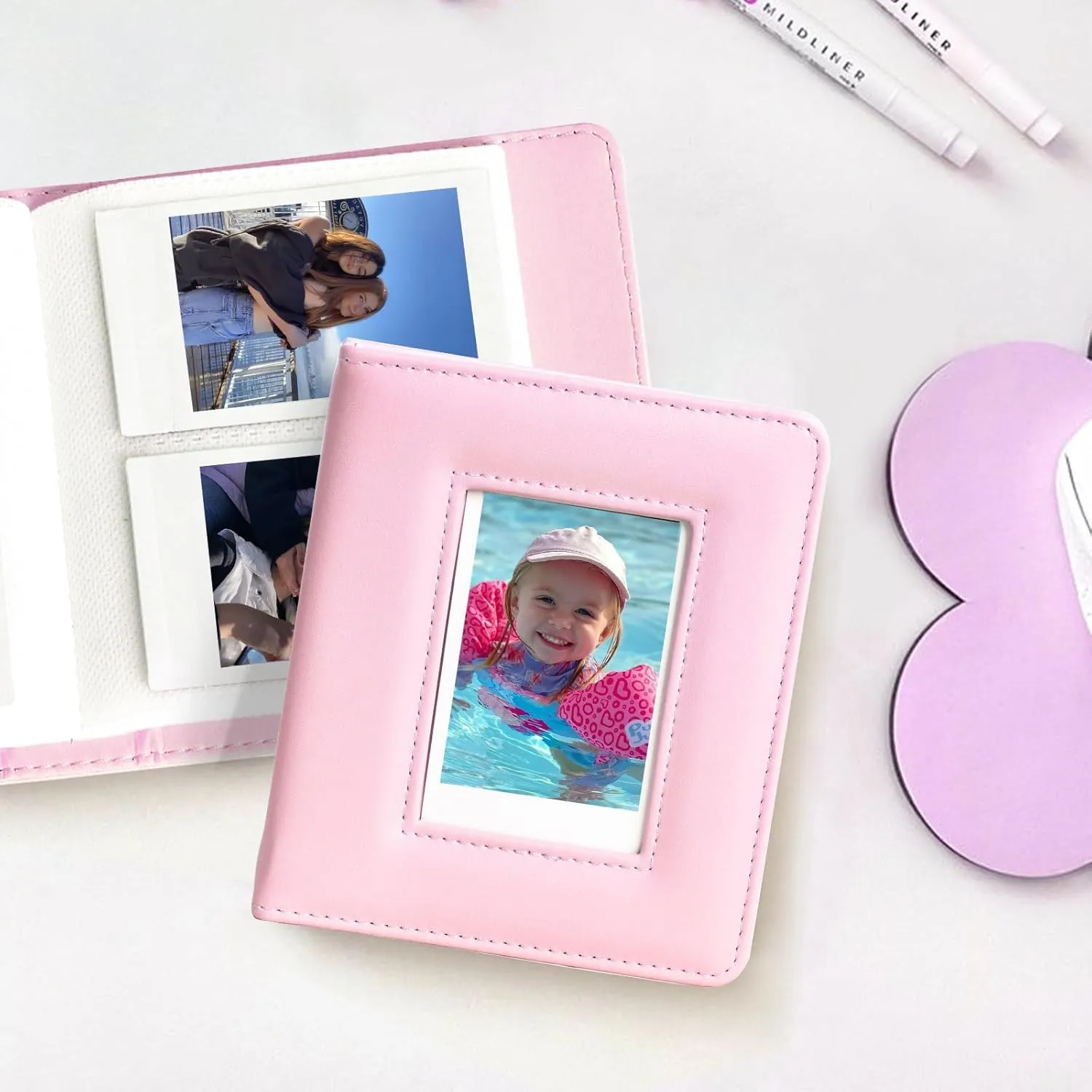 CAIYOULE Accessories for Fujifilm Instax Mini SE/7 /7c/7s Instant Camera Case Mini Film Album Photo Frames DIY Stickers Selfie Mirror Assist Circle Bundle Include PU Leather Bag-Pink (No Camera)