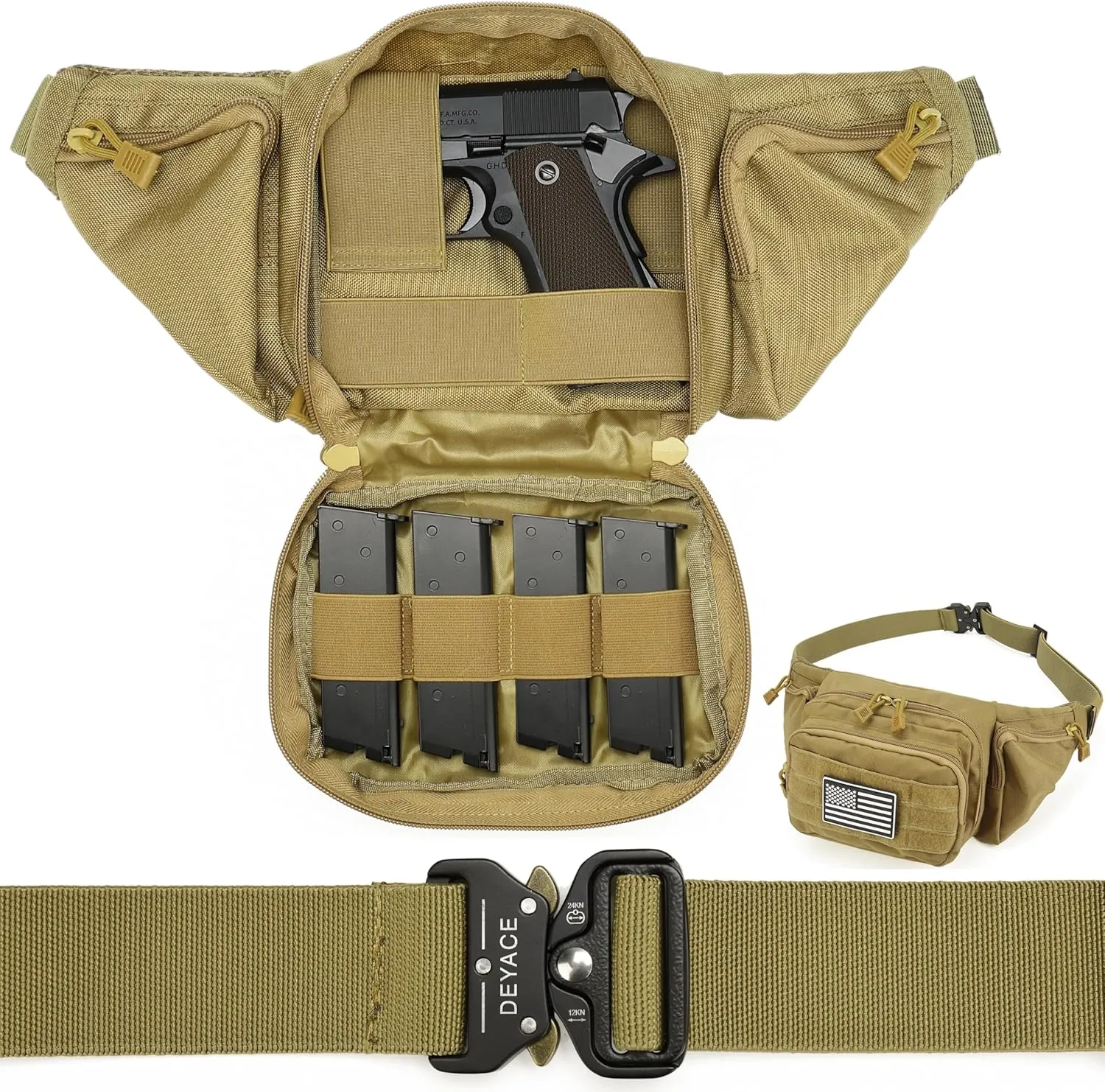 Concealed Carry Fanny Pack, Quick-Release Metal-Buckle Tactical Fanny Pisto Pack for Men, Military Molle Pistol Waist Bag
