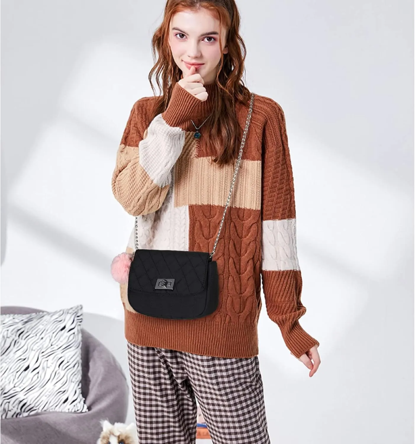 Cute Purses for Teen Girls Gifts, Small Purse and Quilted Crossbody Bags for Women with Chain, Nylon