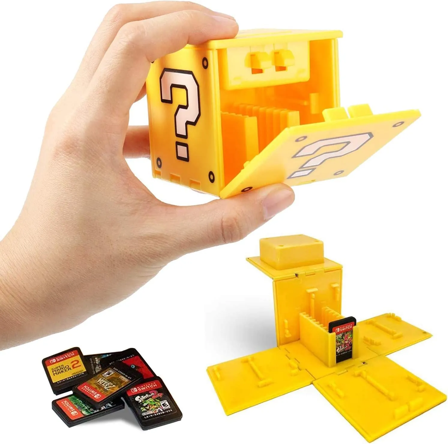 doepeBAE Games Storage Case Compatible for Nintendo Switch - Video Game Card Holde Protective Storage System Game Card Organizer Travel Container Box Hard Shell with 16 Game Card Slots (Q Yellow 16)
