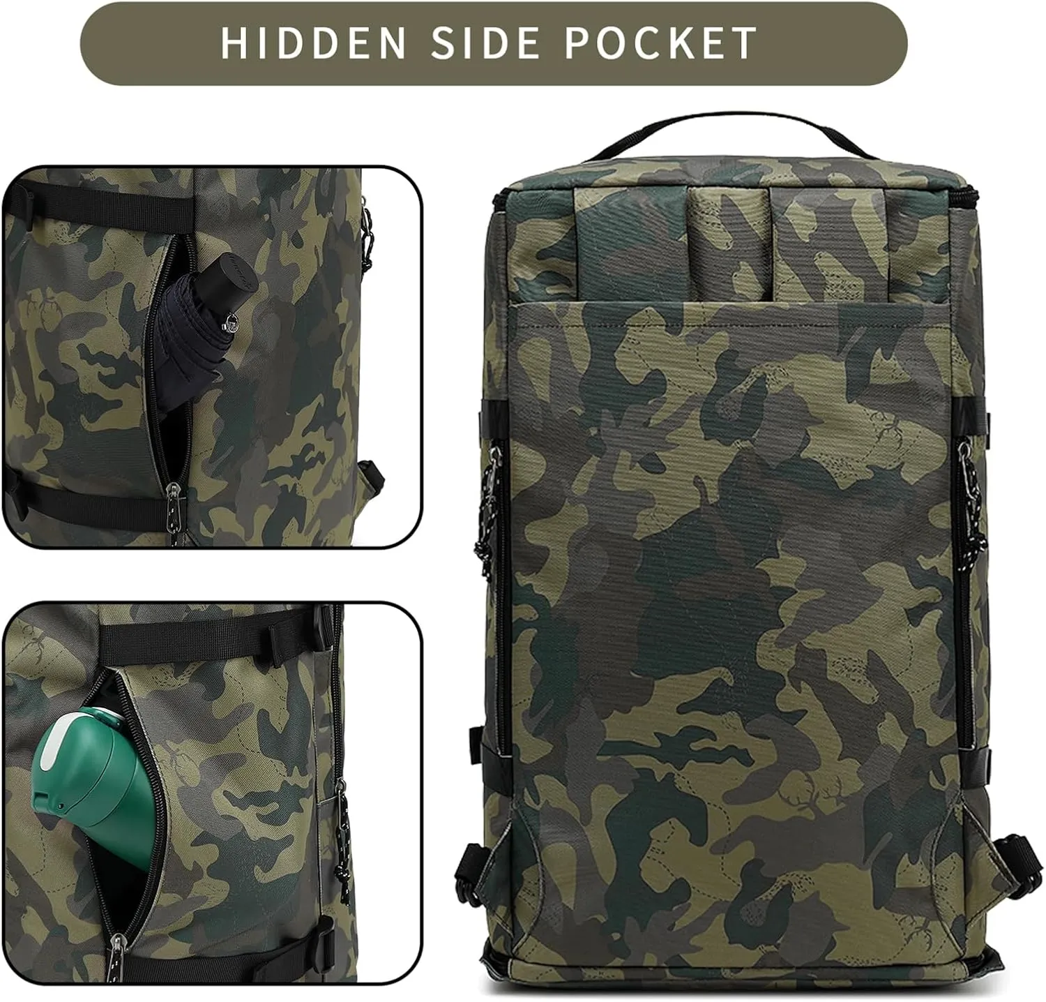 Floral gym duffel bag backpack, fashion wrestling bag,with shoe compartment, 4 kinds of back method waterproof travel sports walking laptop Lightweight (A-Camouflage)