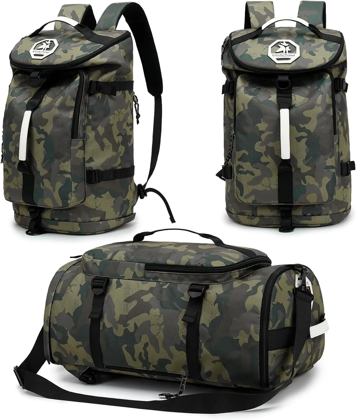 Floral gym duffel bag backpack, fashion wrestling bag,with shoe compartment, 4 kinds of back method waterproof travel sports walking laptop Lightweight (A-Camouflage)