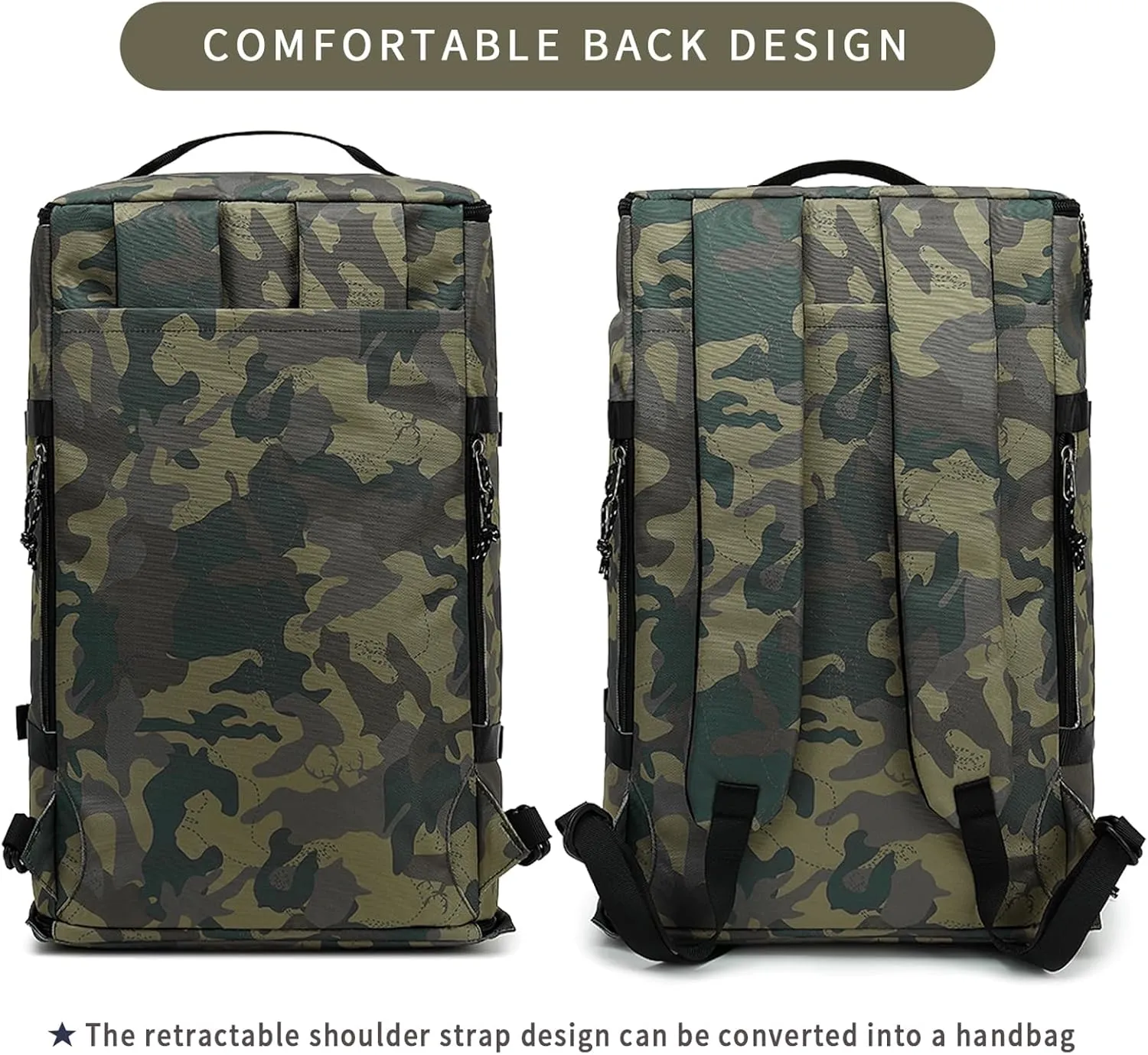 Floral gym duffel bag backpack, fashion wrestling bag,with shoe compartment, 4 kinds of back method waterproof travel sports walking laptop Lightweight (A-Camouflage)