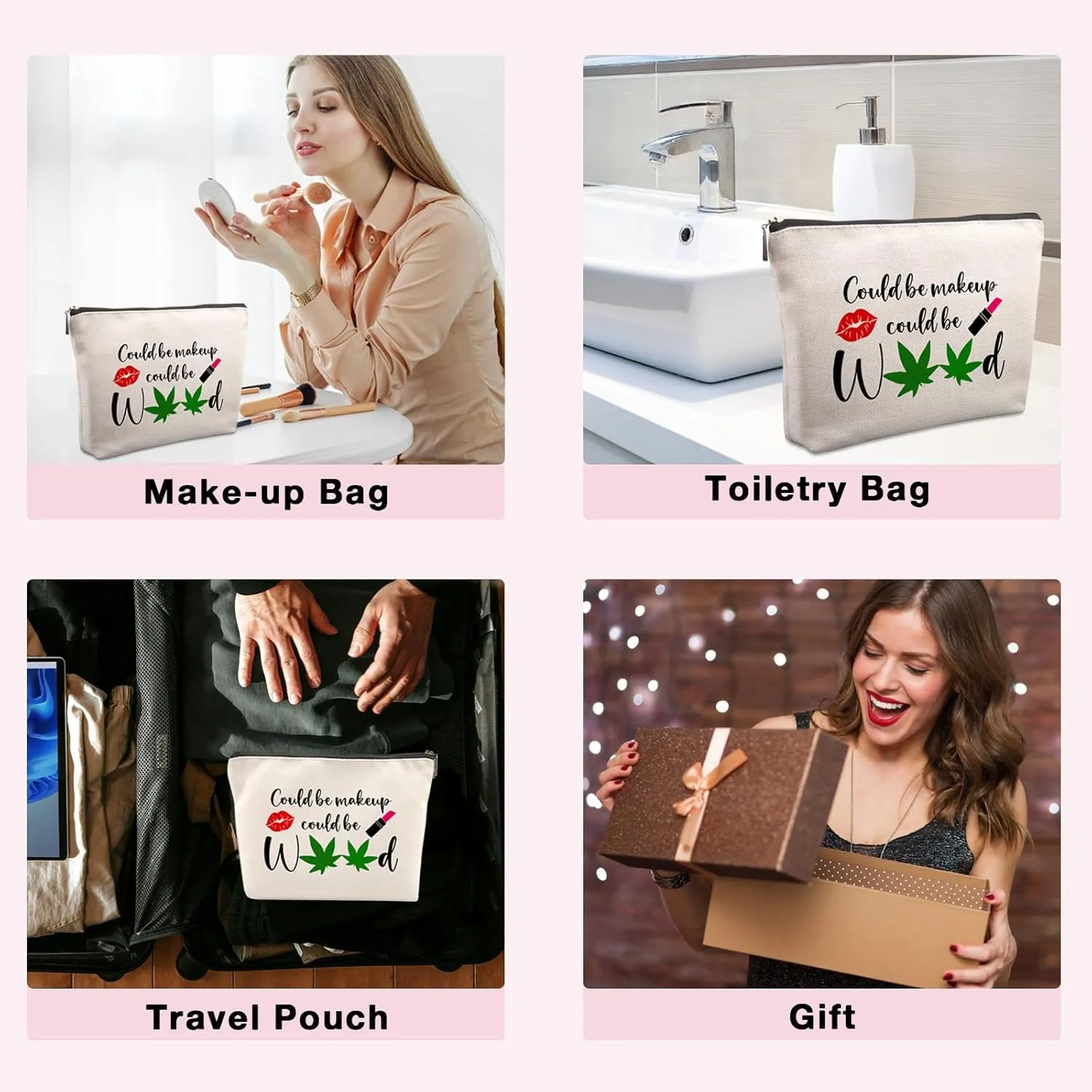 Fun Birthday Gifts for Women, Farewell & Friendship Gifts - Cosmetic Bag with Funny Leaf Design