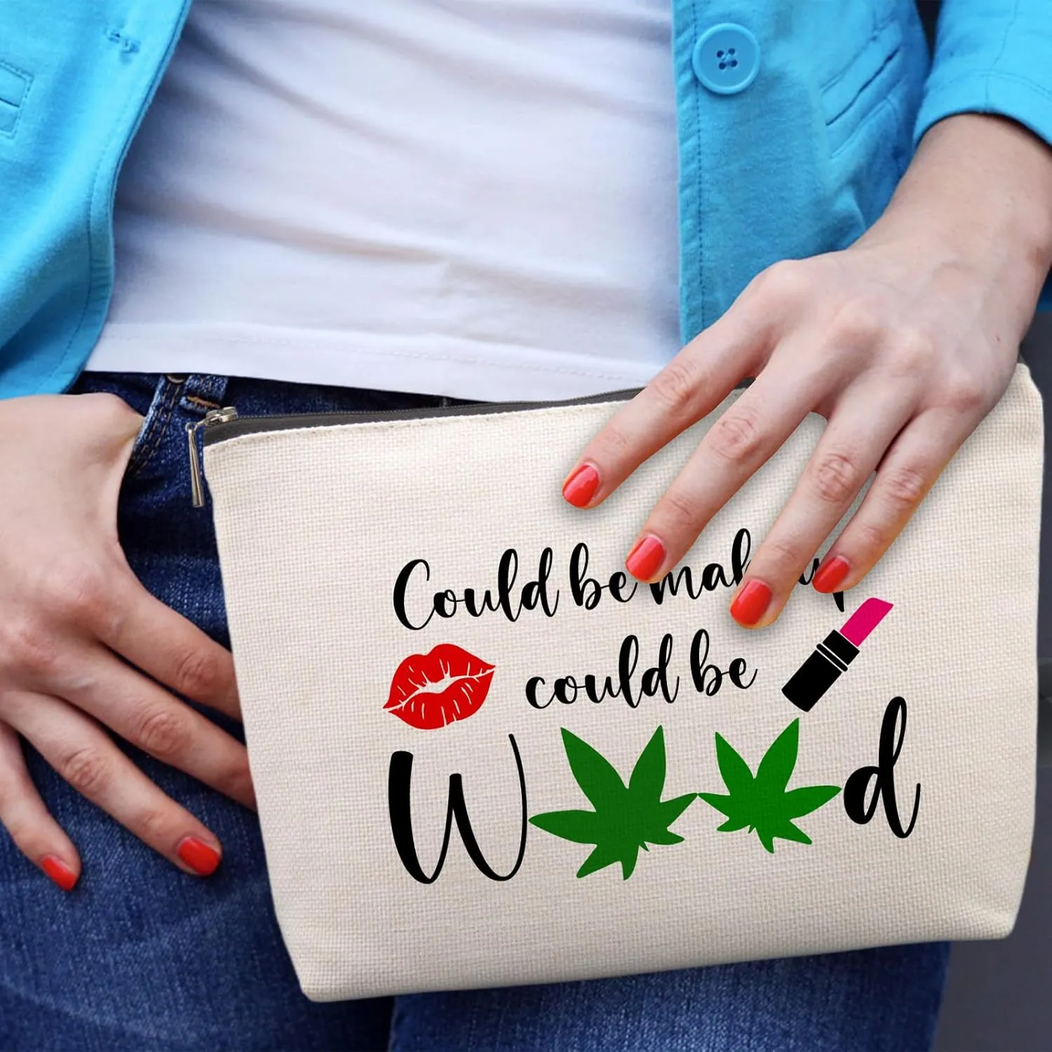 Fun Birthday Gifts for Women, Farewell & Friendship Gifts - Cosmetic Bag with Funny Leaf Design