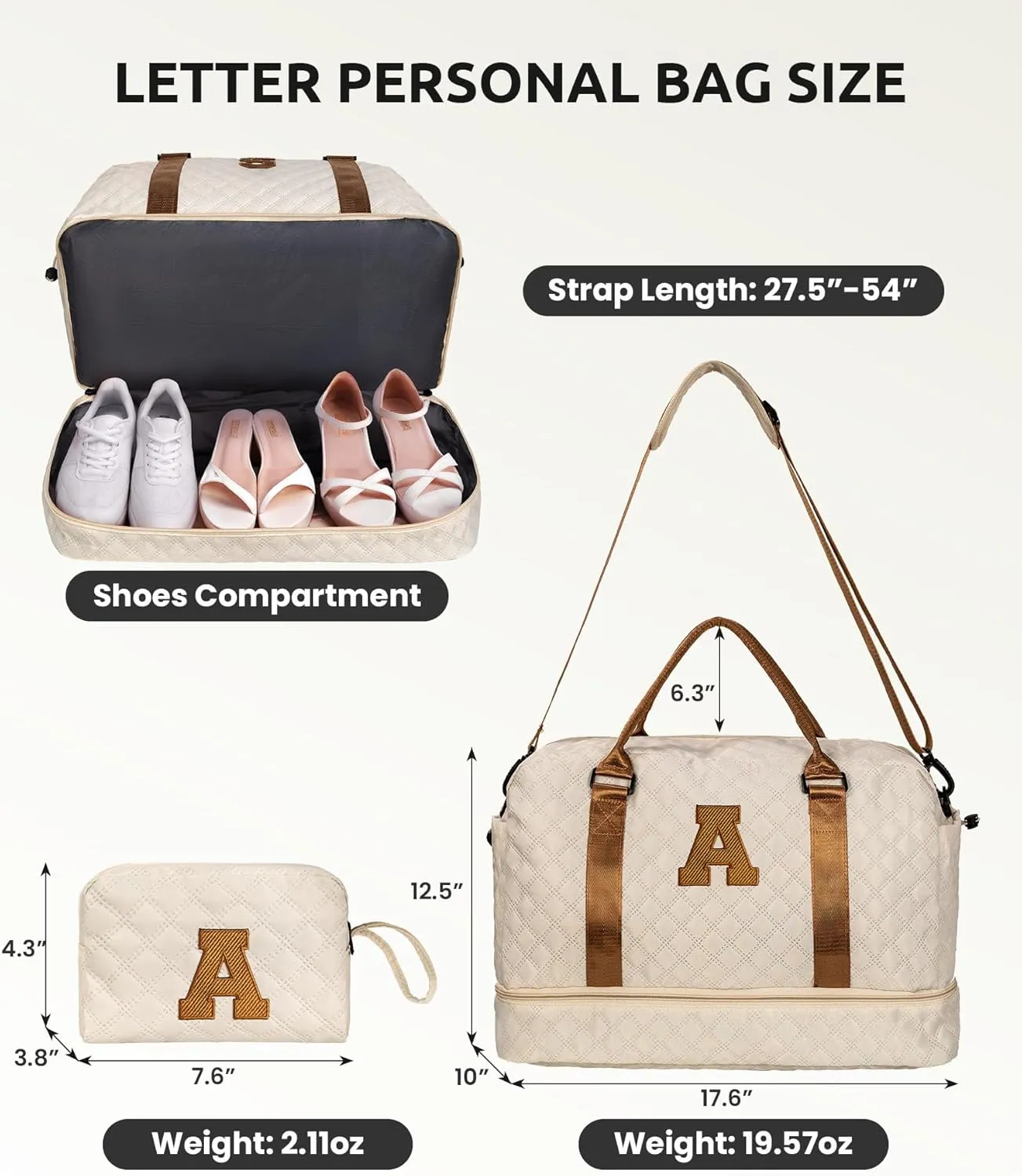 Gifts for Granddaughter-Girl Duffle Bag with Shoe Compartment, Personalized Girl Weekender Bag, Monogram Overnight Bag, Letter Travel Bag with Makeup BagDaughter Friend Gifts (Letter S)