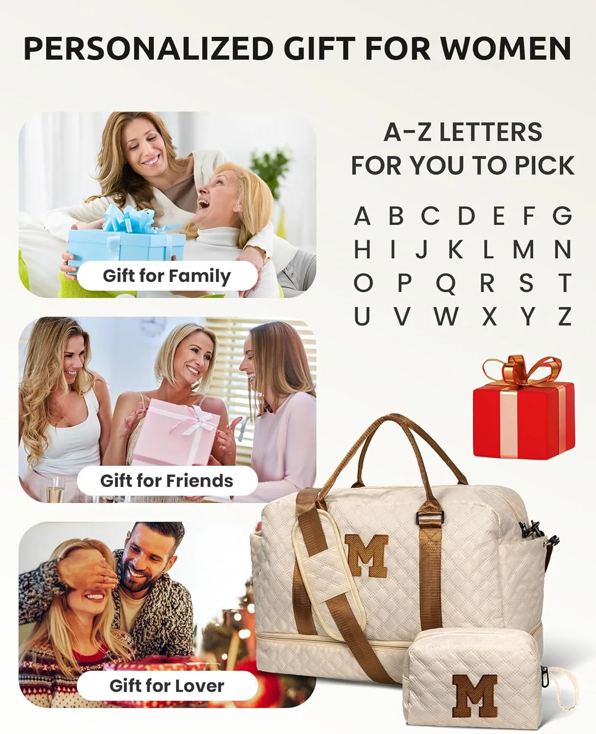 Gifts for Granddaughter-Girl Duffle Bag with Shoe Compartment, Personalized Girl Weekender Bag, Monogram Overnight Bag, Letter Travel Bag with Makeup BagDaughter Friend Gifts (Letter S)