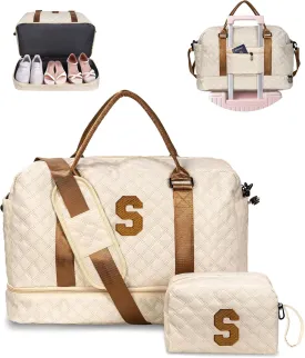 Gifts for Granddaughter-Girl Duffle Bag with Shoe Compartment, Personalized Girl Weekender Bag, Monogram Overnight Bag, Letter Travel Bag with Makeup BagDaughter Friend Gifts (Letter S)