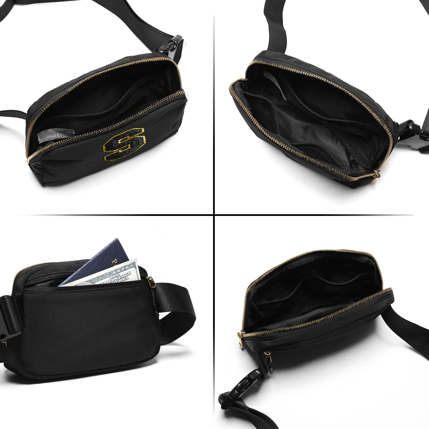 Gitus Belt Bag Fanny Pack Crossbody Bags with Initial Letter Patch Gifts for Wife Older Women Mother Coworker Bridesmaid Anniversary Travel Gifts Beach Gifts (Black-S)