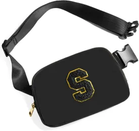 Gitus Belt Bag Fanny Pack Crossbody Bags with Initial Letter Patch Gifts for Wife Older Women Mother Coworker Bridesmaid Anniversary Travel Gifts Beach Gifts (Black-S)