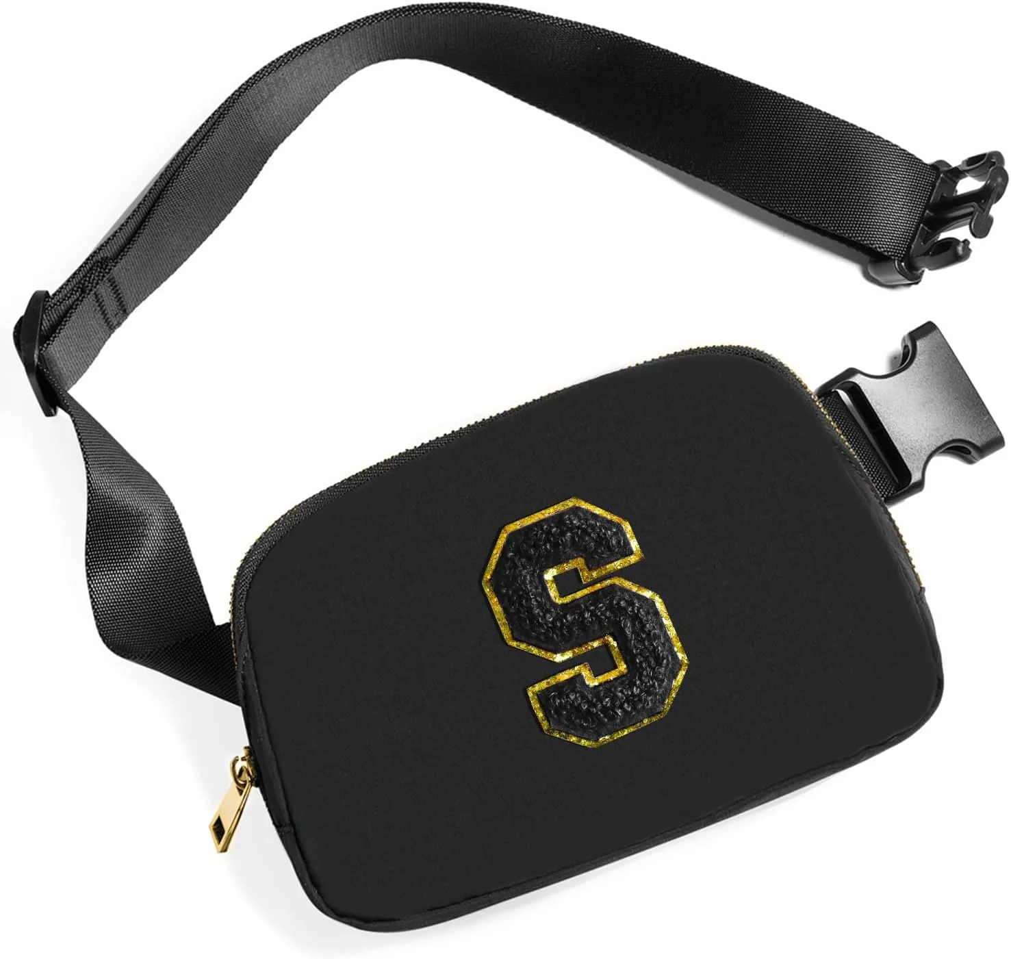 Gitus Belt Bag Fanny Pack Crossbody Bags with Initial Letter Patch Gifts for Wife Older Women Mother Coworker Bridesmaid Anniversary Travel Gifts Beach Gifts (Black-S)