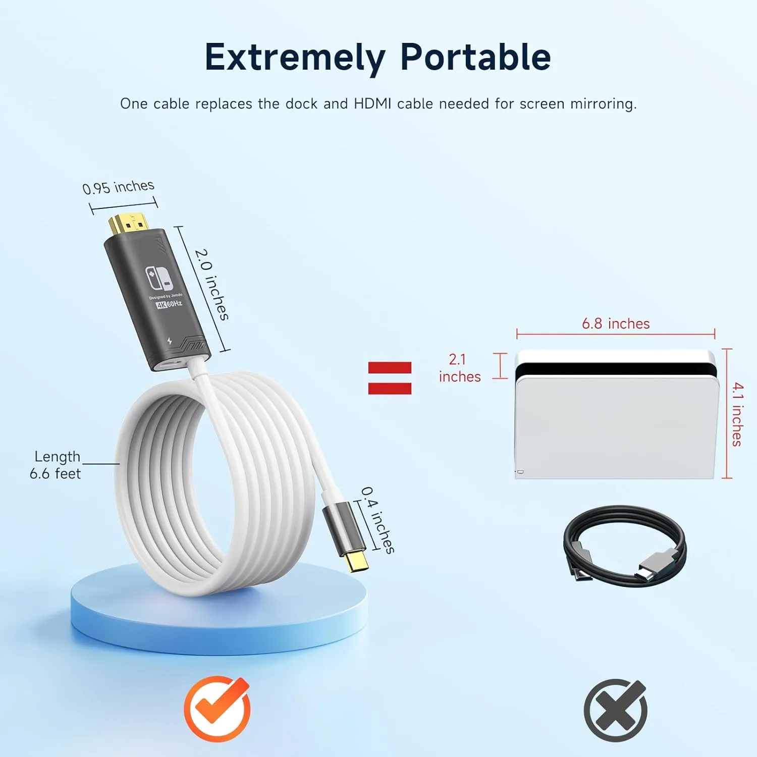 JINGDU 4K@60Hz USB C to HDMI Cable for Nintendo Switch NS/OLED/Steam Deck/ROG Ally, 2m/6.6FT, Portable USB-C to HDMI Cord Replaces The Original Switch Dock for TV Screen Mirroring, Black