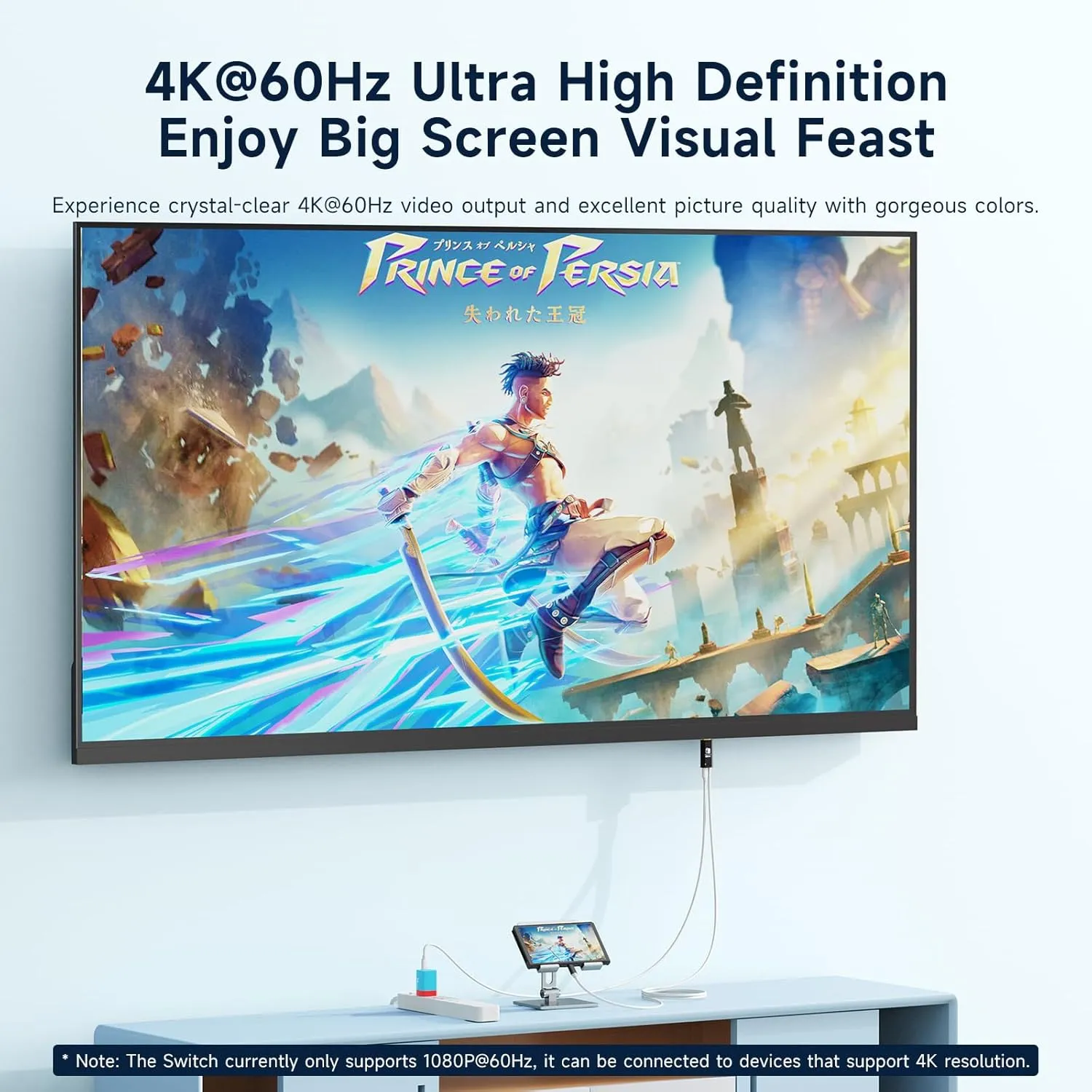 JINGDU 4K@60Hz USB C to HDMI Cable for Nintendo Switch NS/OLED/Steam Deck/ROG Ally, 2m/6.6FT, Portable USB-C to HDMI Cord Replaces The Original Switch Dock for TV Screen Mirroring, Black
