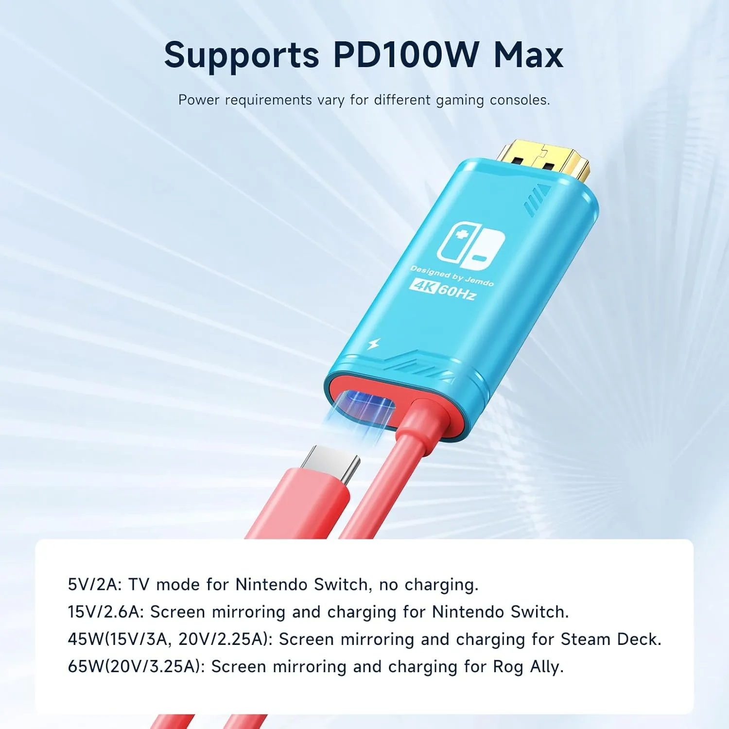 JINGDU 4K@60Hz USB C to HDMI Cable for Nintendo Switch NS/OLED/Steam Deck/ROG Ally, 2m/6.6FT, Portable USB-C to HDMI Cord Replaces The Original Switch Dock for TV Screen Mirroring, Blue