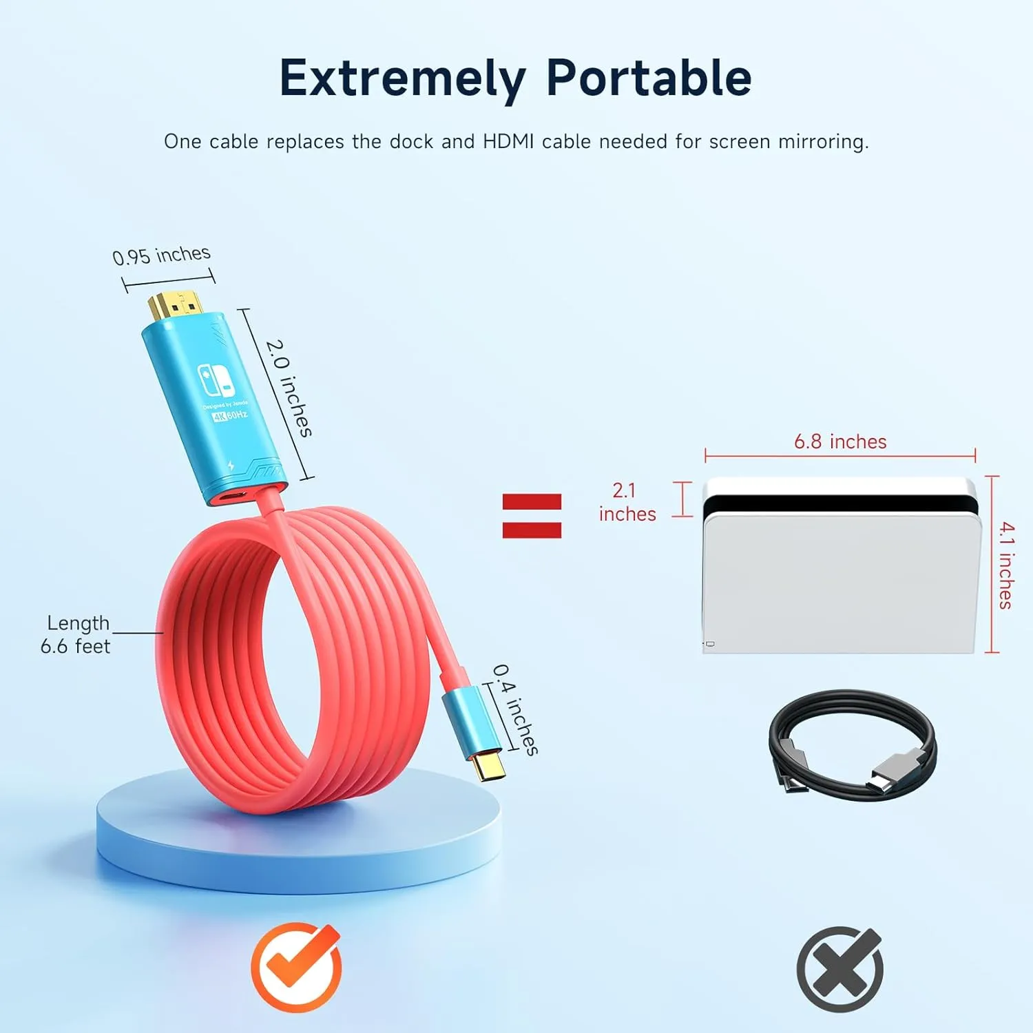 JINGDU 4K@60Hz USB C to HDMI Cable for Nintendo Switch NS/OLED/Steam Deck/ROG Ally, 2m/6.6FT, Portable USB-C to HDMI Cord Replaces The Original Switch Dock for TV Screen Mirroring, Blue