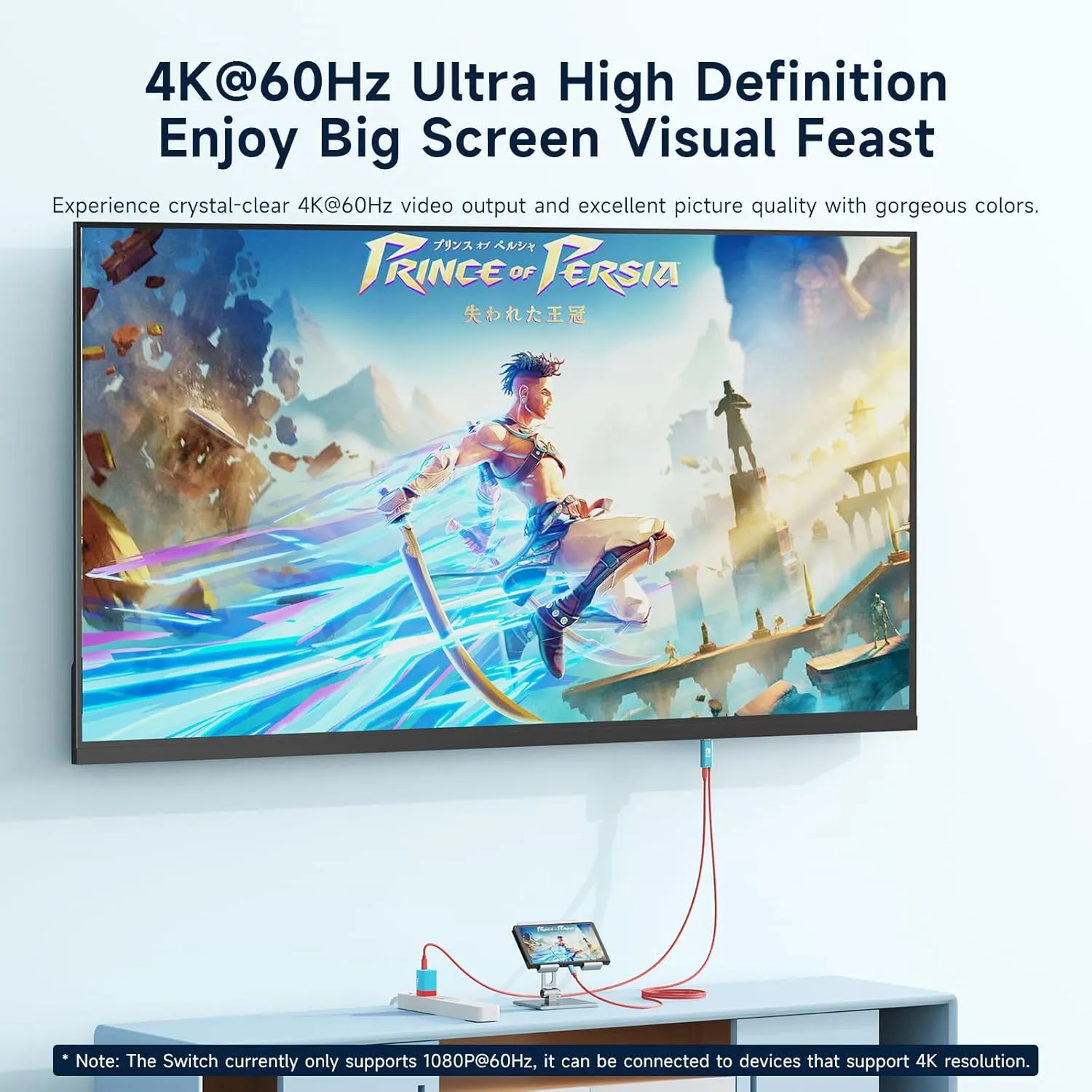 JINGDU 4K@60Hz USB C to HDMI Cable for Nintendo Switch NS/OLED/Steam Deck/ROG Ally, 2m/6.6FT, Portable USB-C to HDMI Cord Replaces The Original Switch Dock for TV Screen Mirroring, Blue