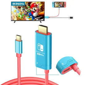 JINGDU 4K@60Hz USB C to HDMI Cable for Nintendo Switch NS/OLED/Steam Deck/ROG Ally, 2m/6.6FT, Portable USB-C to HDMI Cord Replaces The Original Switch Dock for TV Screen Mirroring, Blue