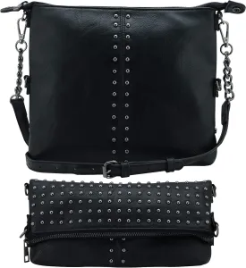 K&Bo Stevie Womens Studded Chain Crossbody Handbag Purse, Rocker Chic Boho Medium, Converts to Clutch Bag, Lightweight