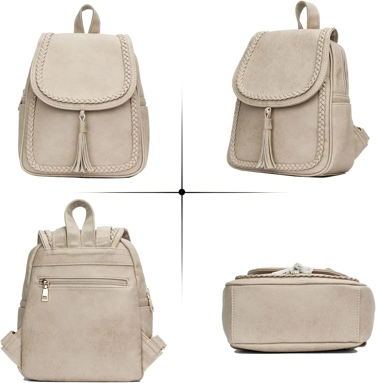 KKXIU Fashion Small Synthetic Leather Backpack Purse For Women and Ladies with Tassel (beige)