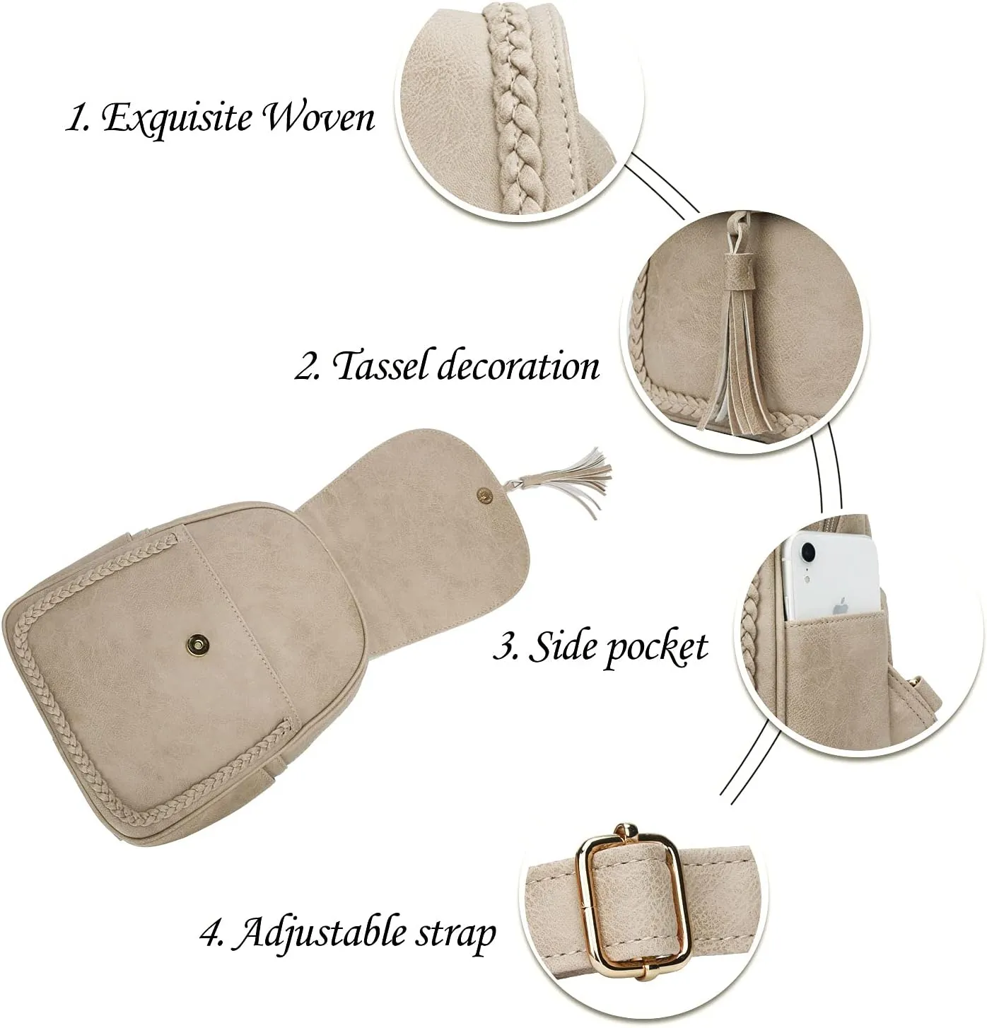 KKXIU Fashion Small Synthetic Leather Backpack Purse For Women and Ladies with Tassel (beige)