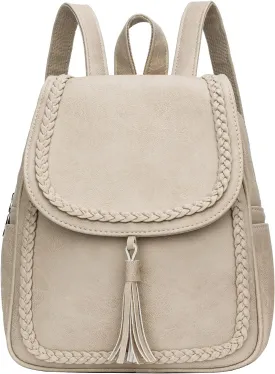 KKXIU Fashion Small Synthetic Leather Backpack Purse For Women and Ladies with Tassel (beige)