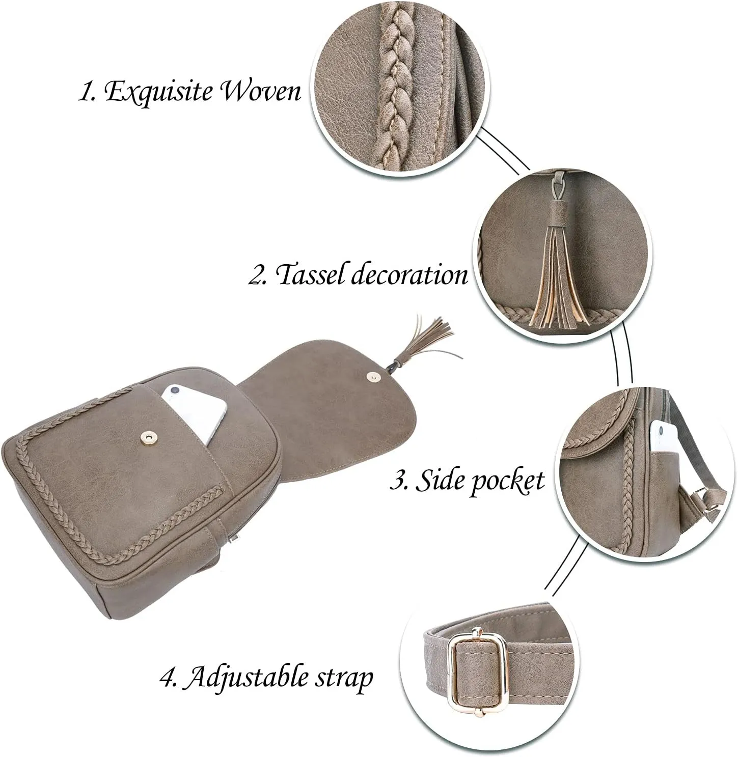 KKXIU Fashion Small Synthetic Leather Backpack Purse For Women and Ladies with Tassel (Khaki)