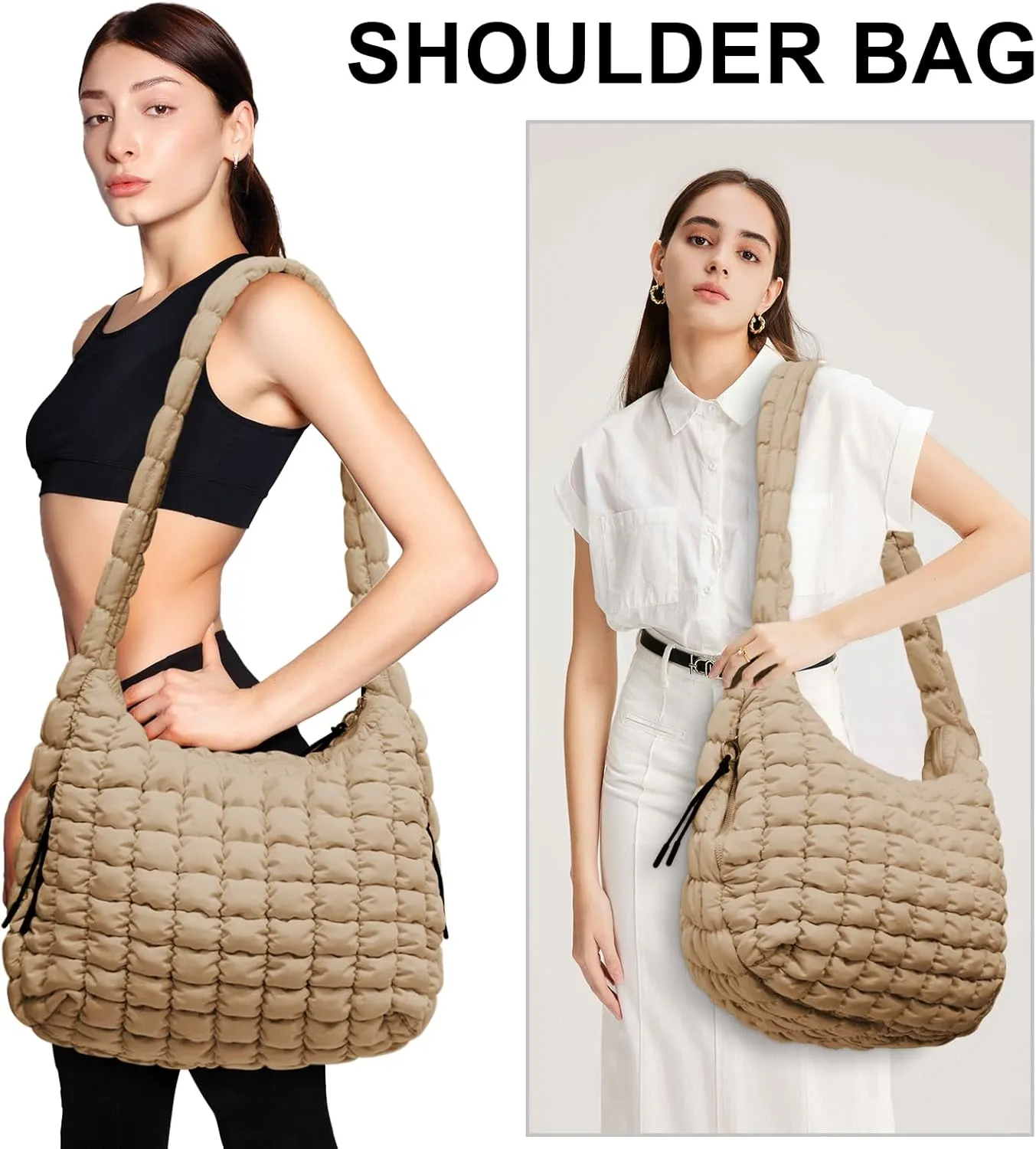 Large Puffer Tote Bag for Women Quilted Crossbody Bag, Hobo Quilted Tote Bag Crossbody Shoulder Handbags Puff Purse