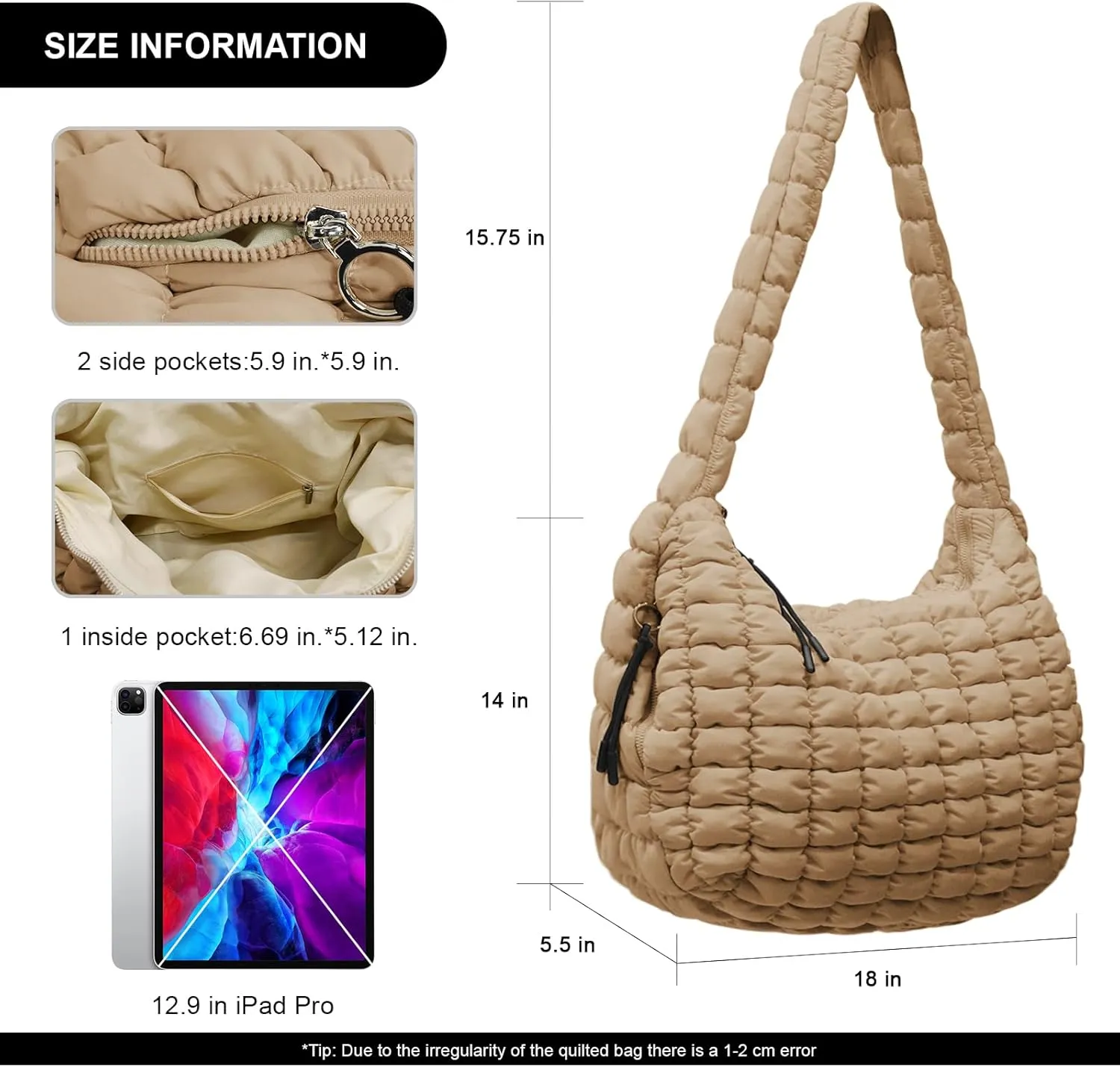 Large Puffer Tote Bag for Women Quilted Crossbody Bag, Hobo Quilted Tote Bag Crossbody Shoulder Handbags Puff Purse