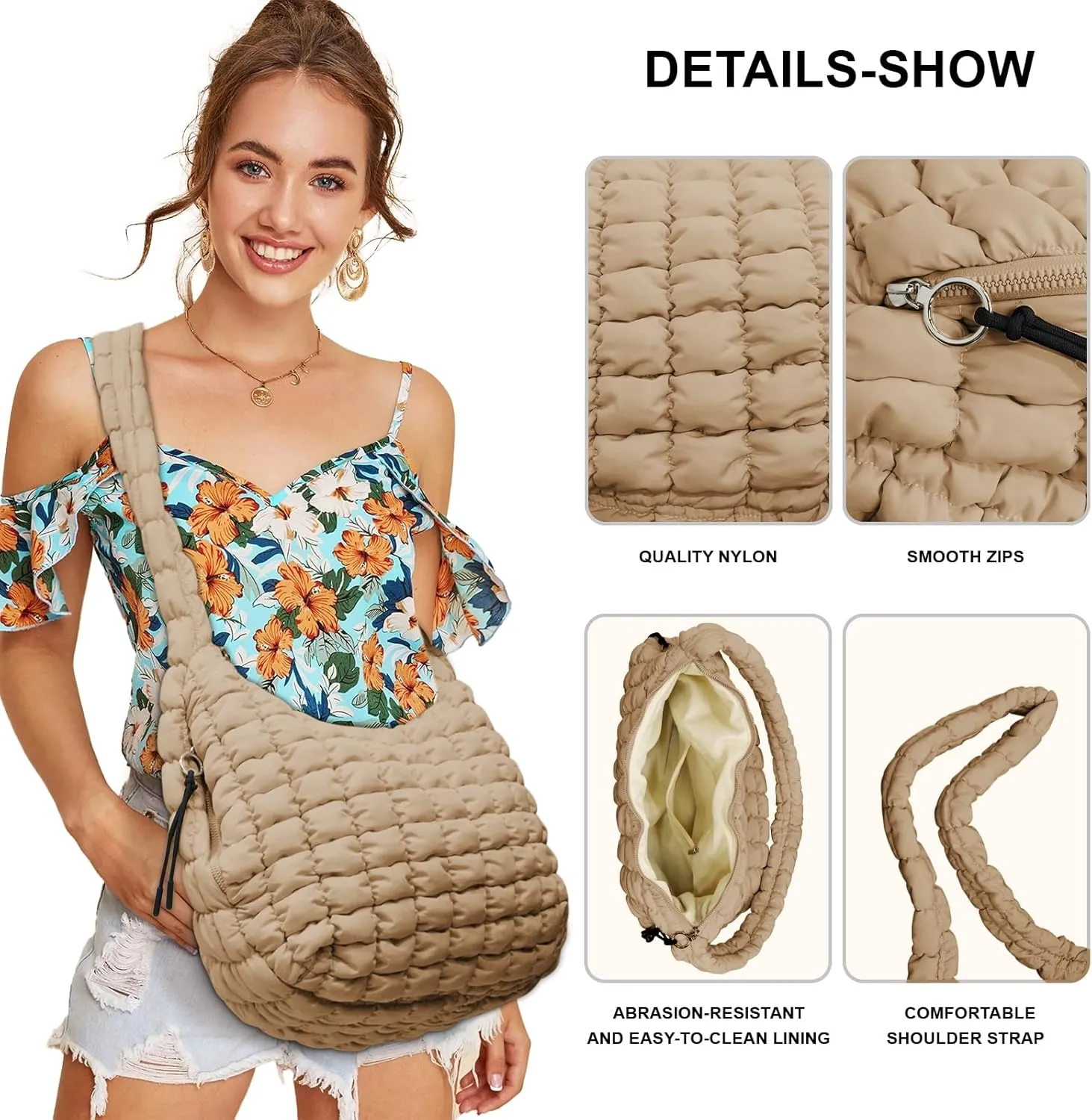 Large Puffer Tote Bag for Women Quilted Crossbody Bag, Hobo Quilted Tote Bag Crossbody Shoulder Handbags Puff Purse