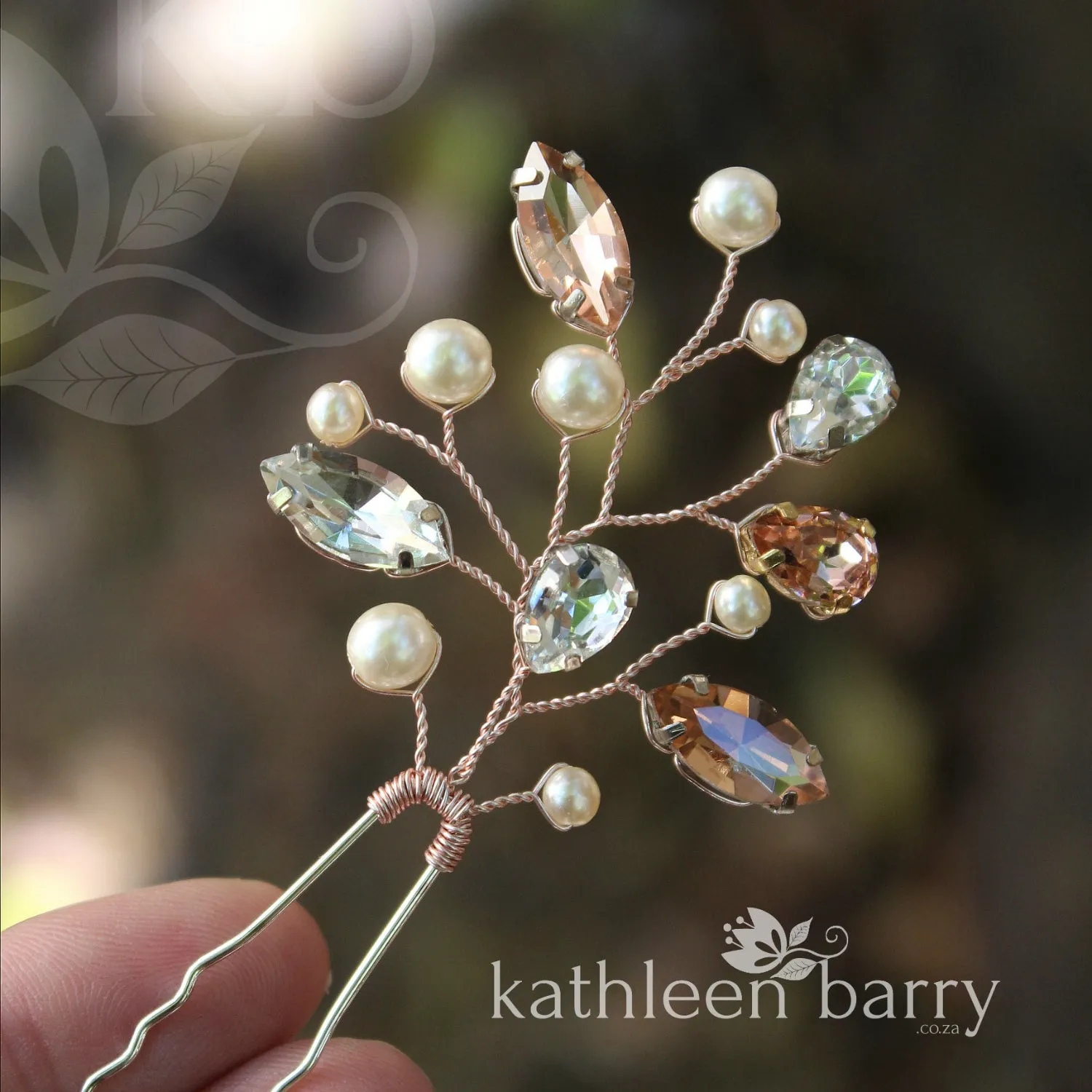 Lucia crystal rhinestone and pearl hair pin - Color options available (2-tone or single)