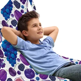 Lunarable Fruit Lounger Chair Bag, Grapes Figs Cherries and Plums Pattern Exotic Food Composition, High Capacity Storage with Handle Container, Lounger Size, Blue Dark Blue