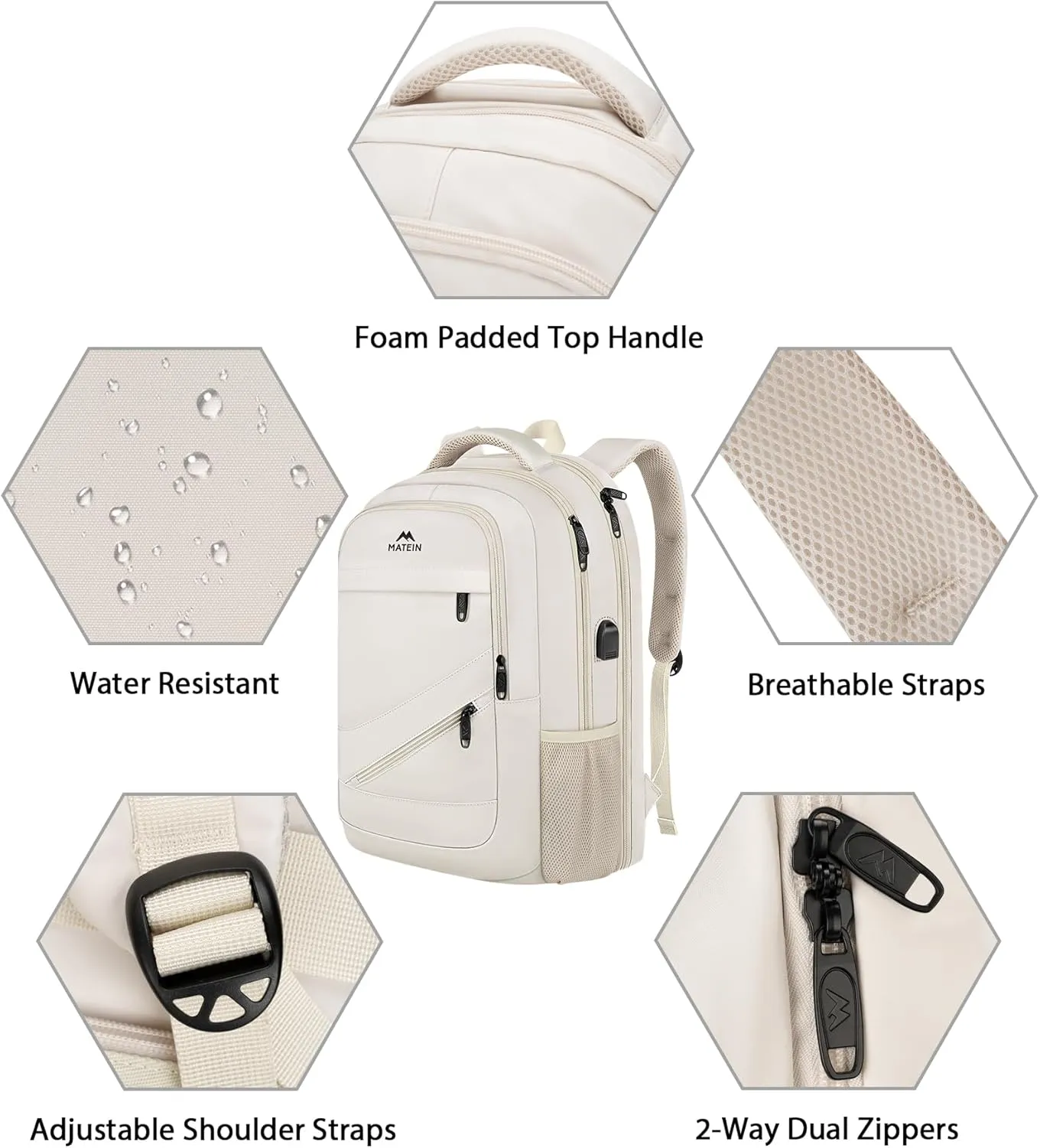 MATEIN 17 inch Laptop Backpack for Women, Big Travel Backpack TSA Approved with Luggage Strap, Nurse Work Bag with USB Charging Port, Water Resistant Bookbag for College, Beige