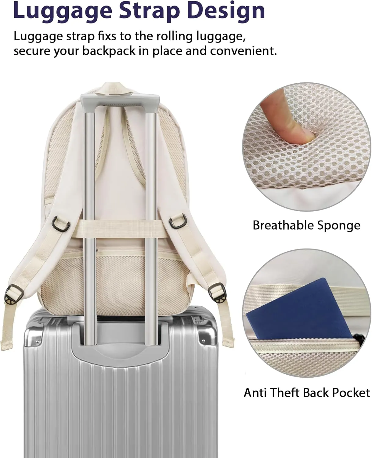 MATEIN 17 inch Laptop Backpack for Women, Big Travel Backpack TSA Approved with Luggage Strap, Nurse Work Bag with USB Charging Port, Water Resistant Bookbag for College, Beige