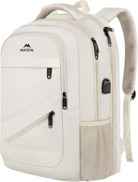 MATEIN 17 inch Laptop Backpack for Women, Big Travel Backpack TSA Approved with Luggage Strap, Nurse Work Bag with USB Charging Port, Water Resistant Bookbag for College, Beige