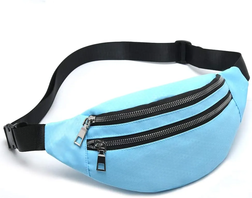 MOCE Waist Bag Fanny Pack for Men & Women Fashion Water Resistant Hip Bum Bag with Adjustable Belt for Travel Hiking Running Outdoor Sports.(Sky Blue01)