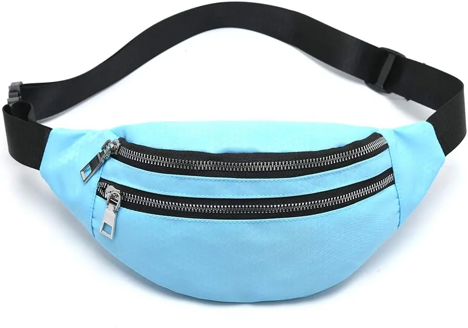 MOCE Waist Bag Fanny Pack for Men & Women Fashion Water Resistant Hip Bum Bag with Adjustable Belt for Travel Hiking Running Outdoor Sports.(Sky Blue01)